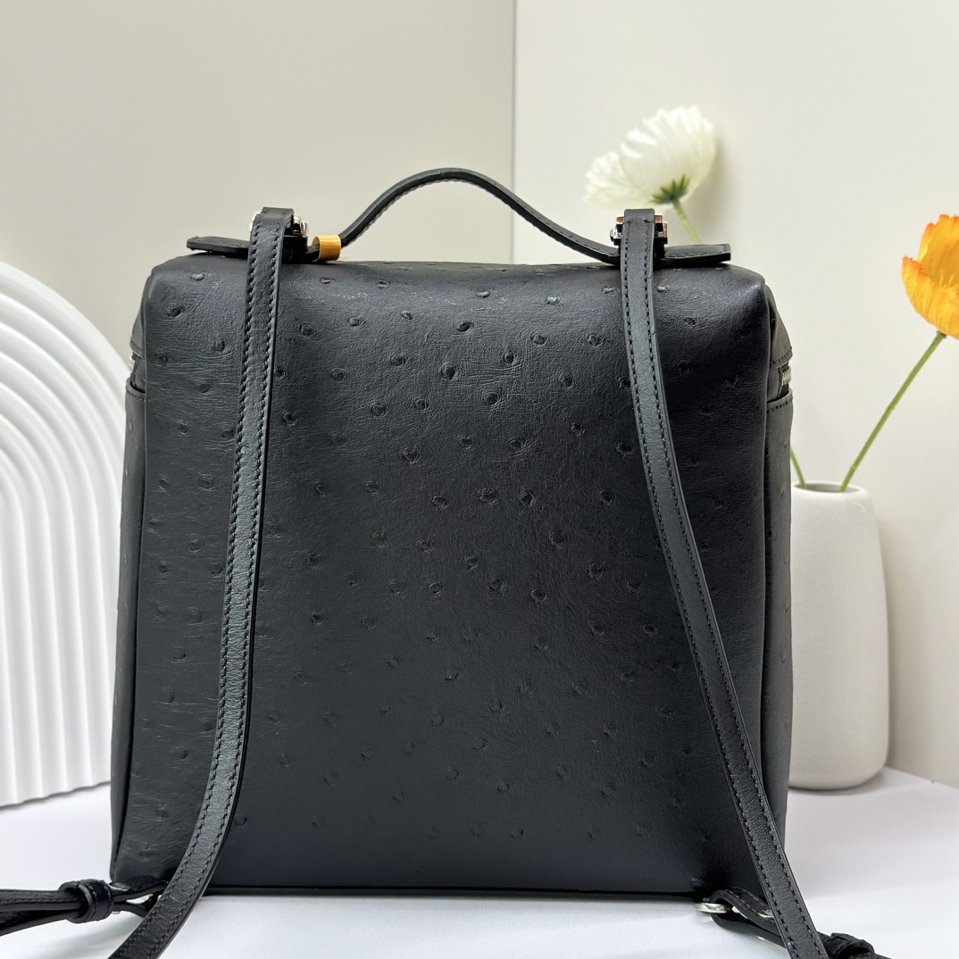 Loro Piana Extra Pocket backpack L23.5 Ostrich-grained Leather 23 x 21 x 8 cm