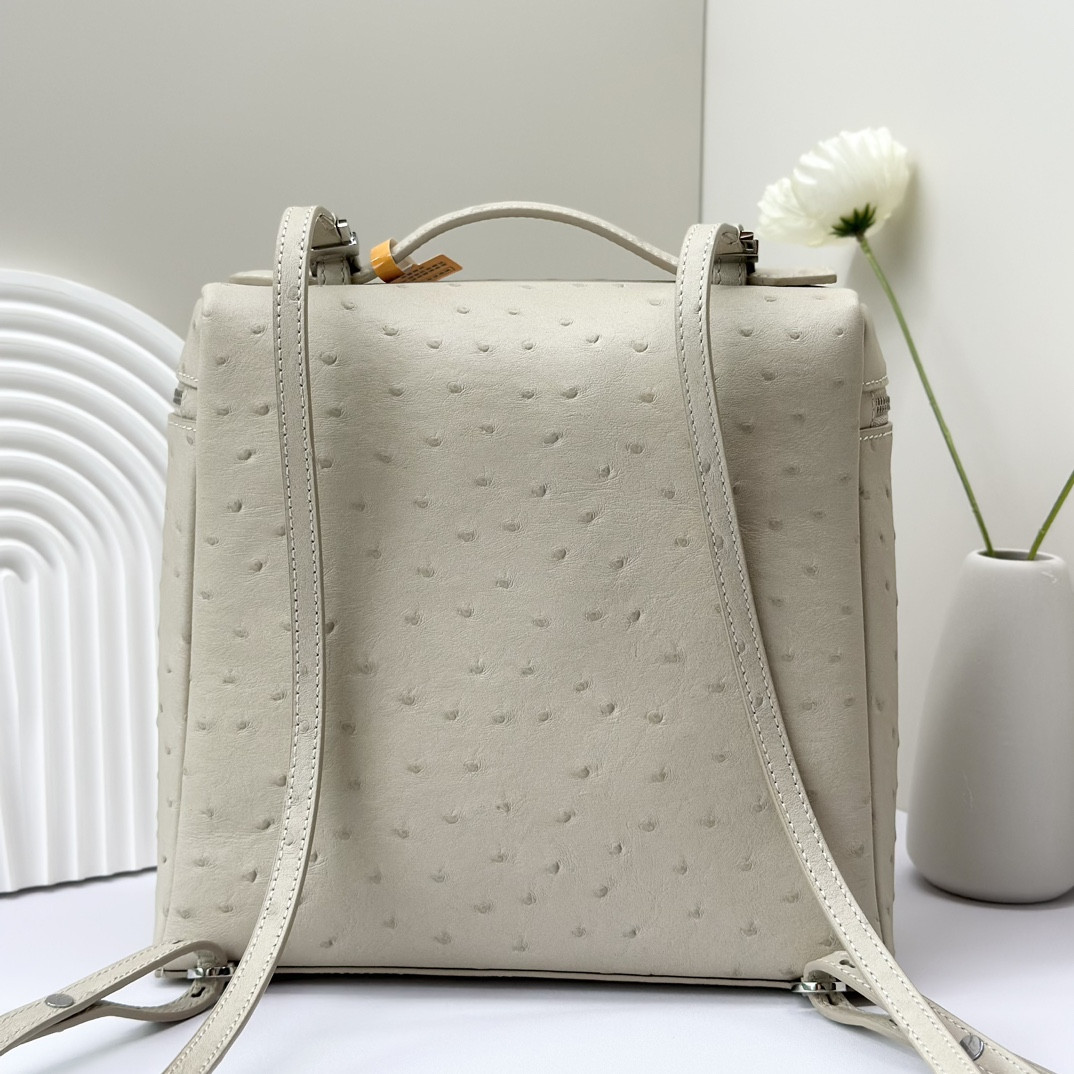 Loro Piana Extra Pocket backpack L23.5 Ostrich-grained Leather 23 x 21 x 8 cm