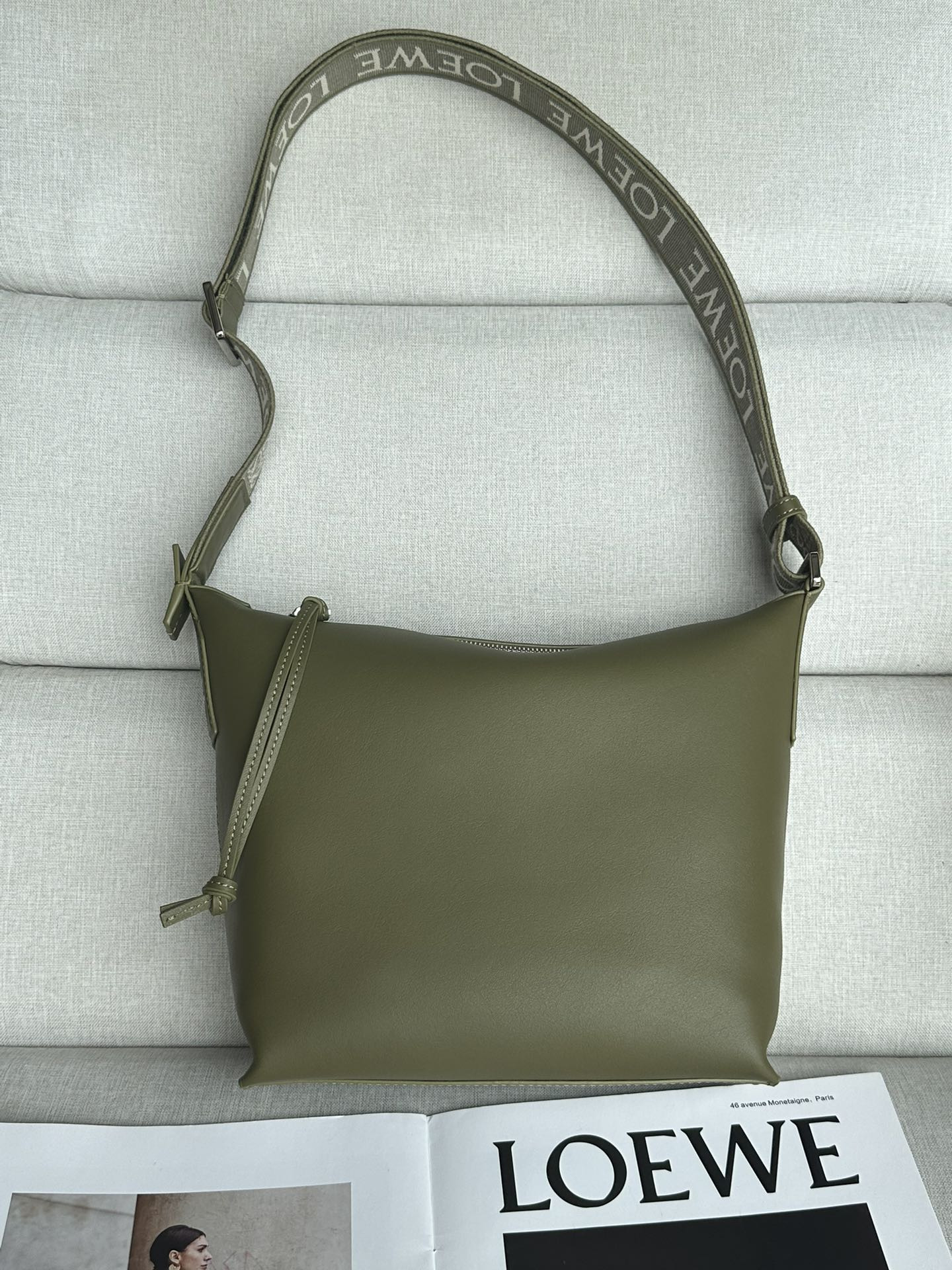 LOEWE Small Cubi crossbody bag in supple smooth calfskin and jacquard 29.5x10.5x22cm