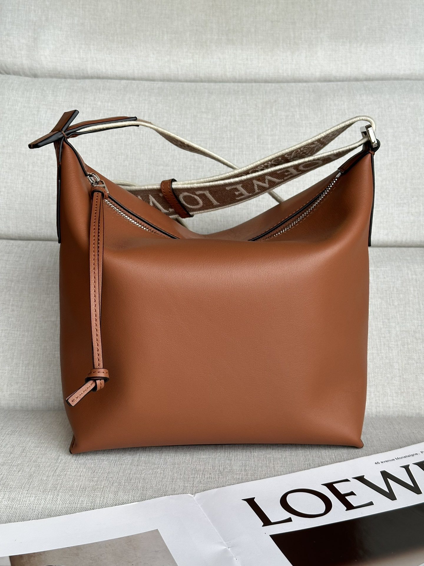 LOEWE Small Cubi crossbody bag in supple smooth calfskin and jacquard 29.5x10.5x22cm