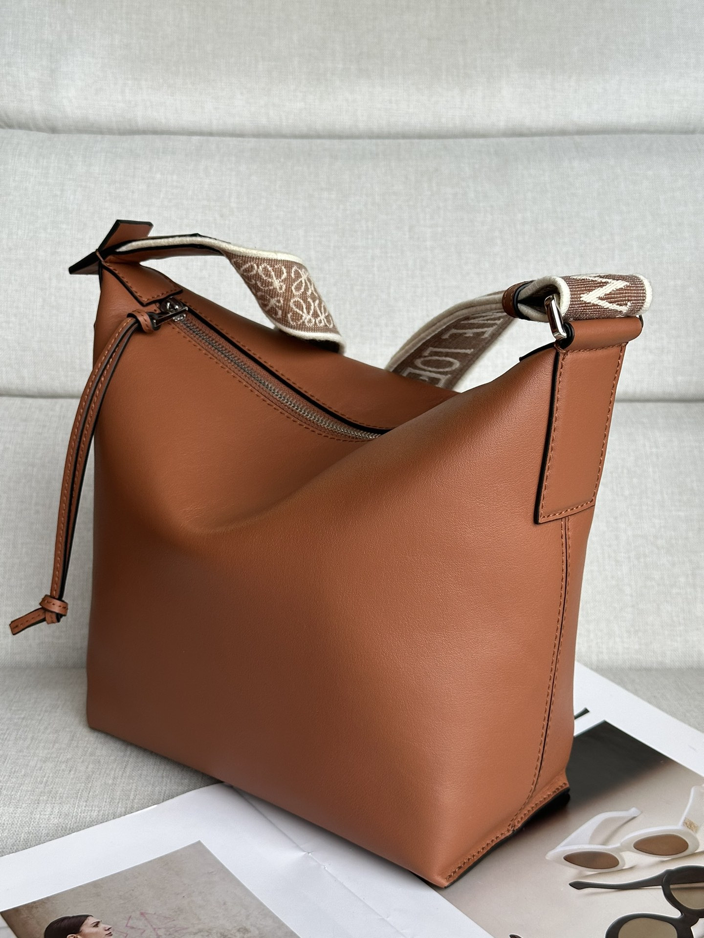 LOEWE Small Cubi crossbody bag in supple smooth calfskin and jacquard 29.5x10.5x22cm