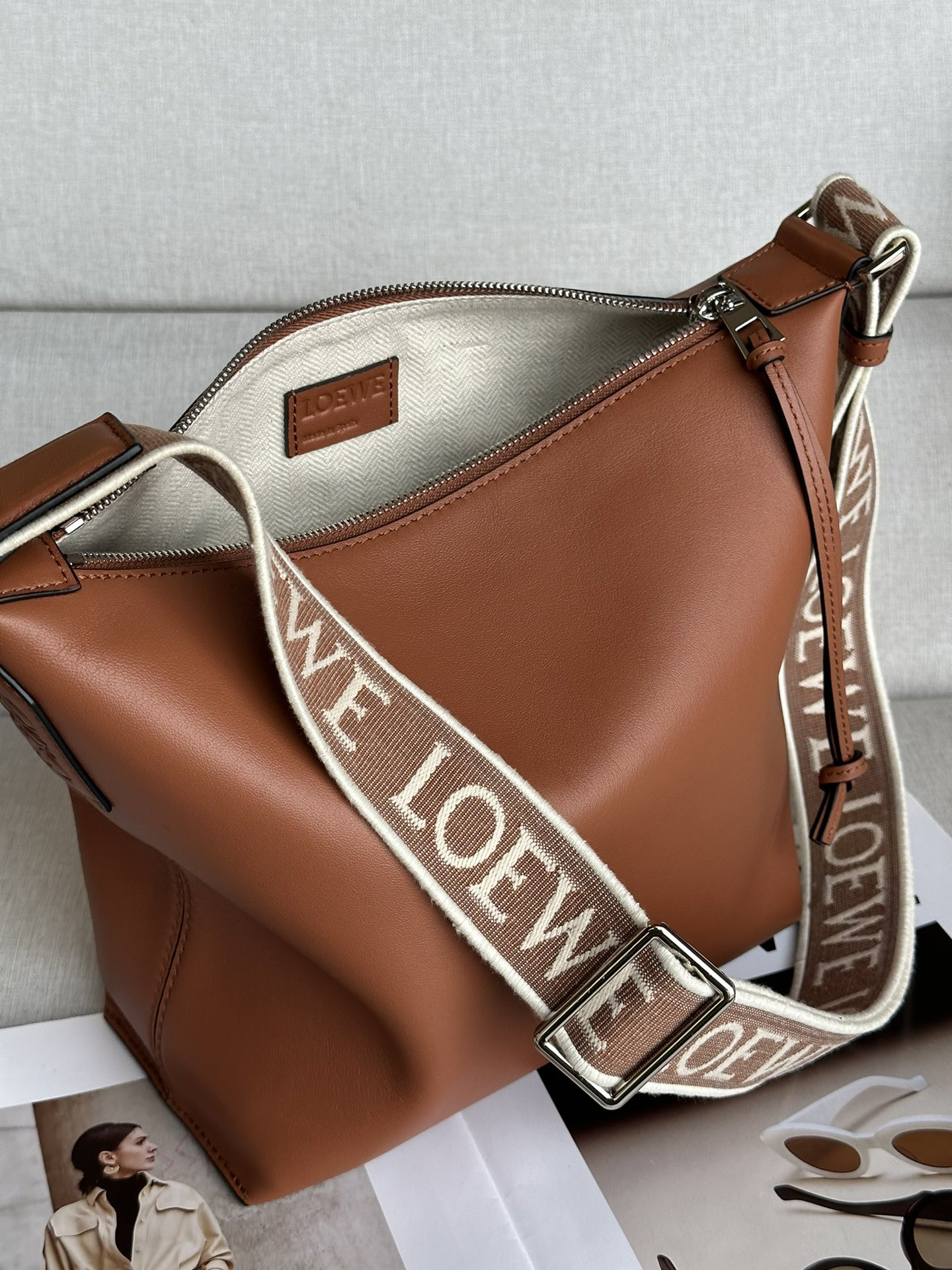 LOEWE Small Cubi crossbody bag in supple smooth calfskin and jacquard 29.5x10.5x22cm