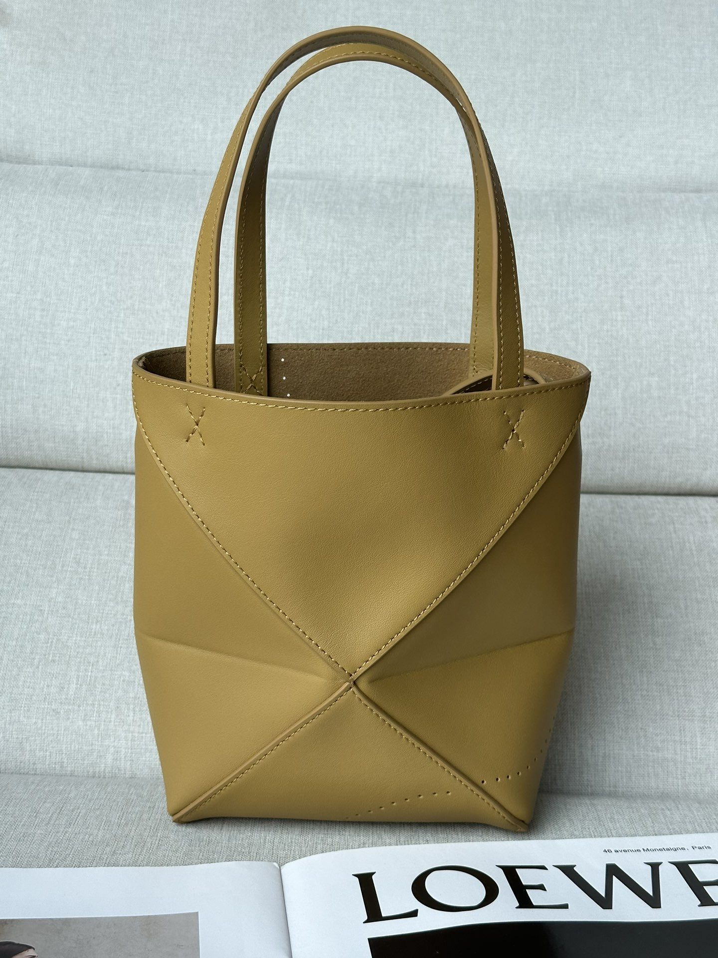 LOEWE Mini Puzzle Fold tote in shiny calfskin 16.5x9.5x20cm