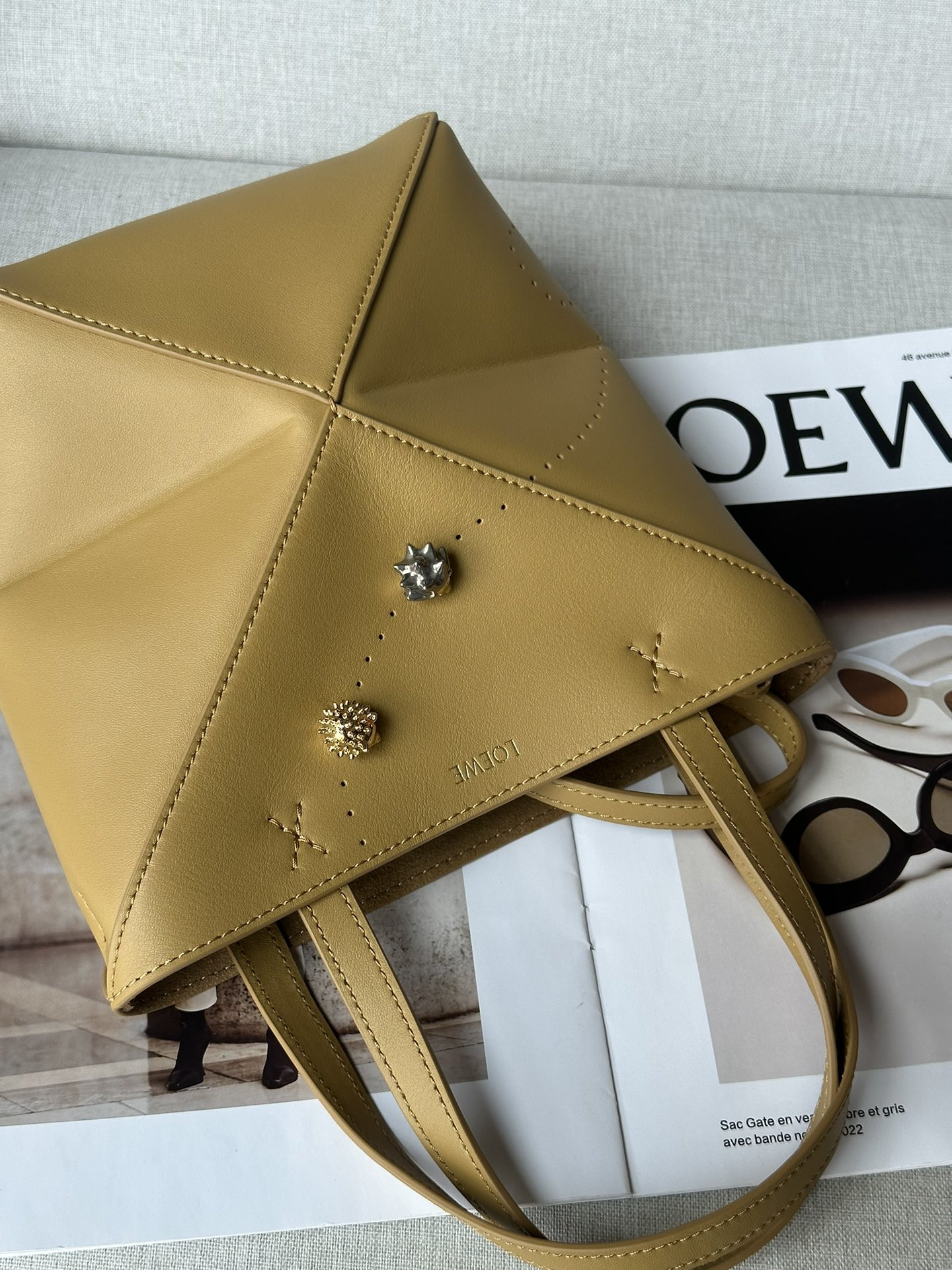LOEWE Mini Puzzle Fold tote in shiny calfskin 16.5x9.5x20cm