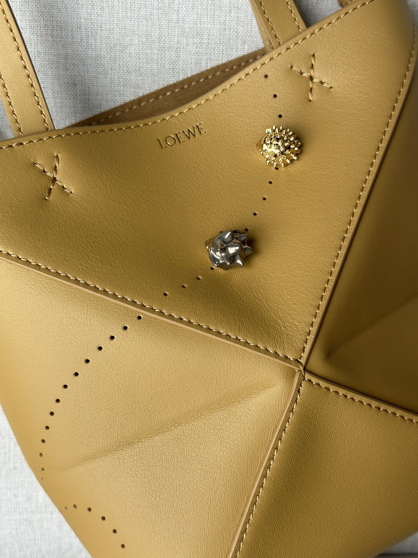 LOEWE Mini Puzzle Fold tote in shiny calfskin 16.5x9.5x20cm