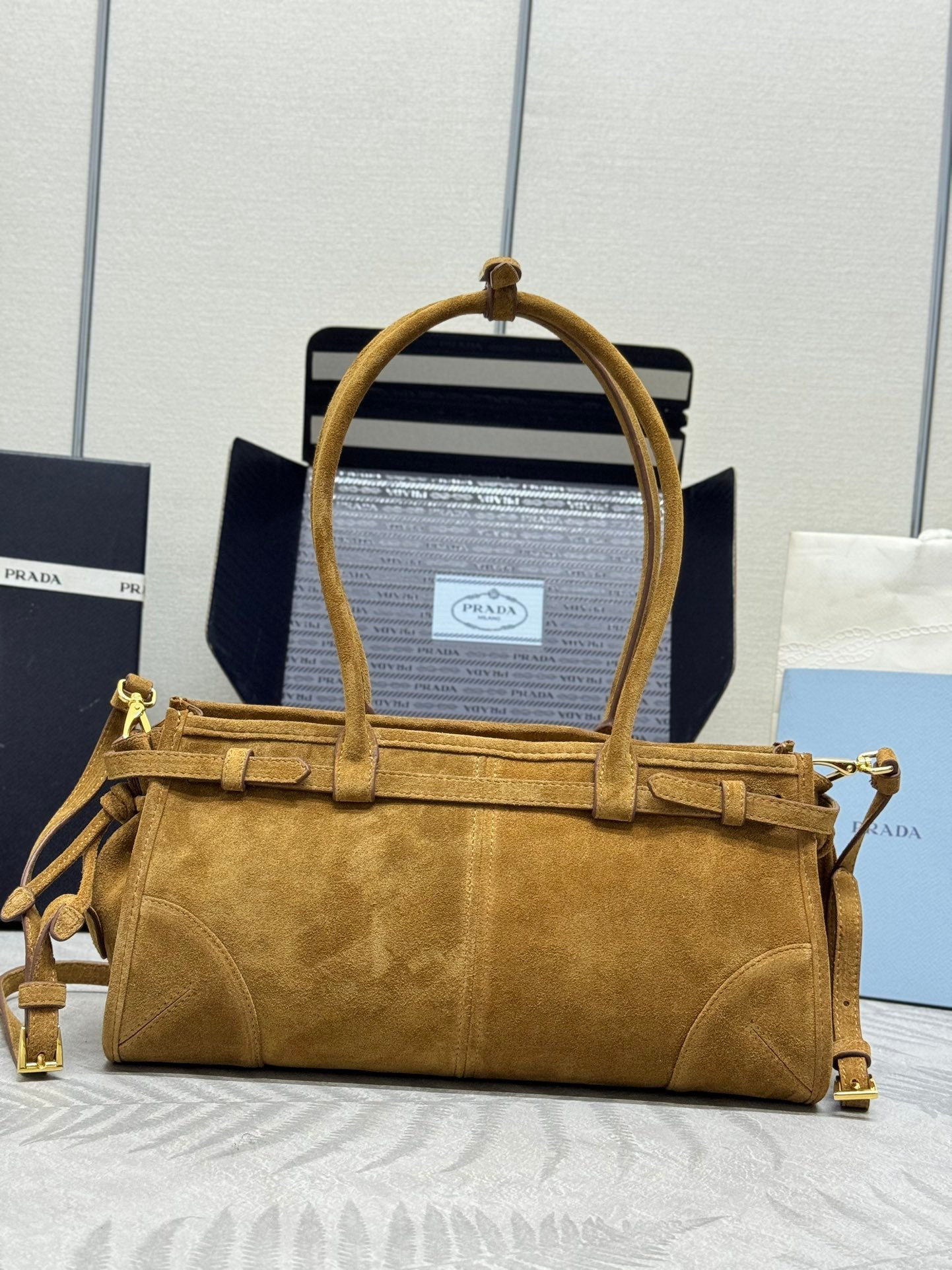 Prada Bonnie Medium Suede Handbag 32x15.5x12cm