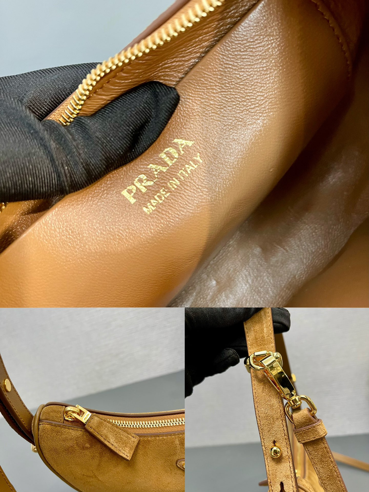 Prada Arqué suede shoulder bag 22.5x18.5x6.5cm
