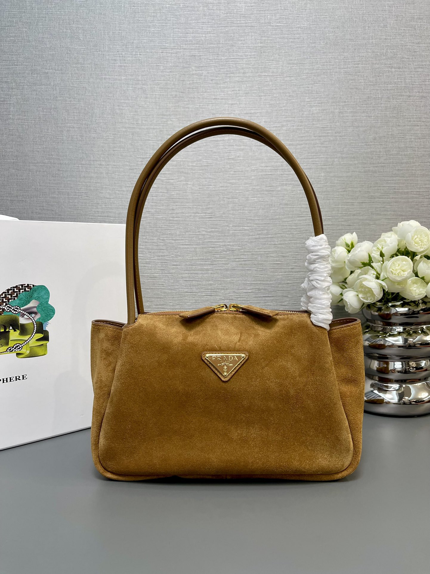 Prada Medium suede shoulder bag 28x18x11cm