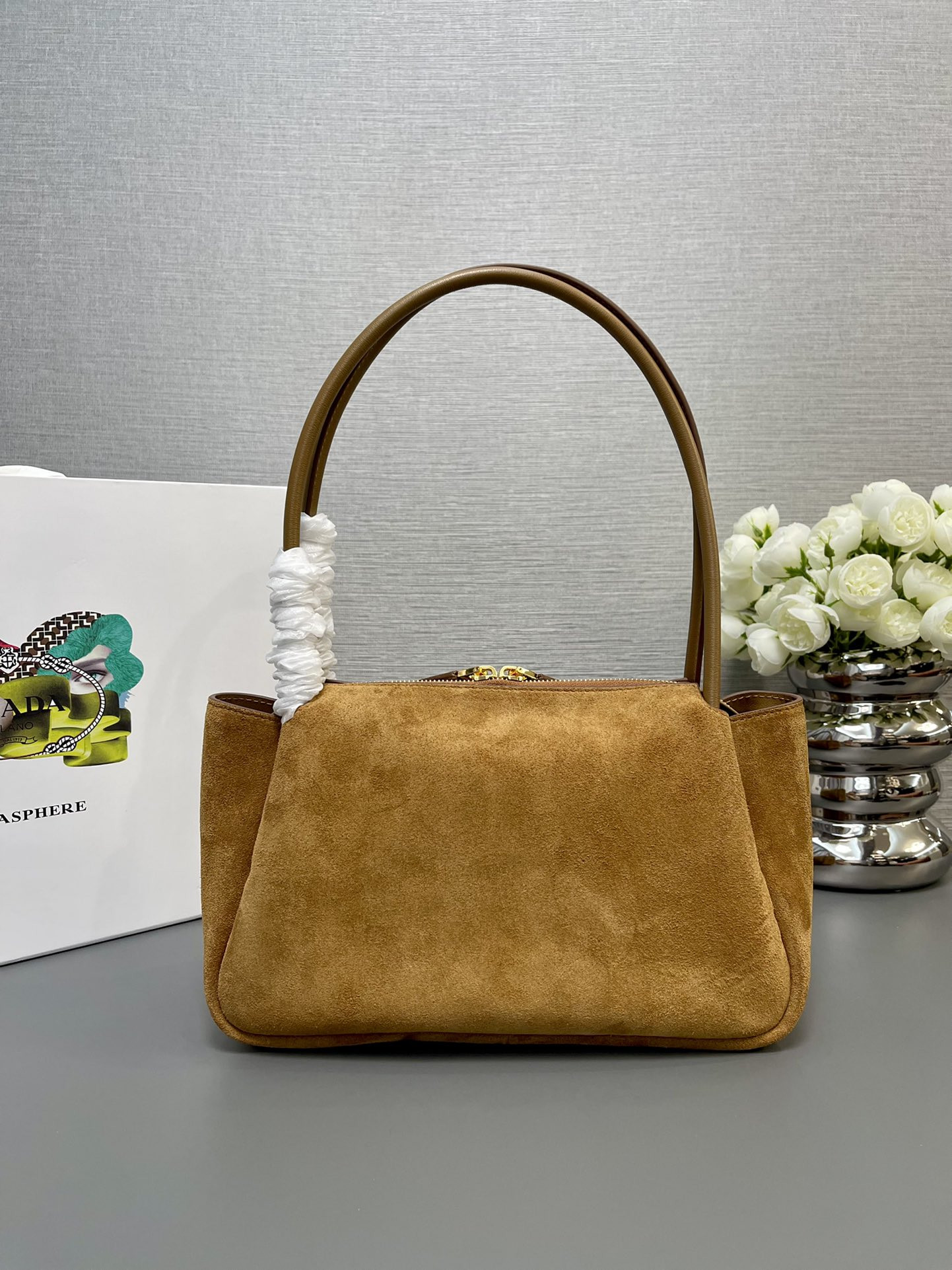 Prada Medium suede shoulder bag 28x18x11cm