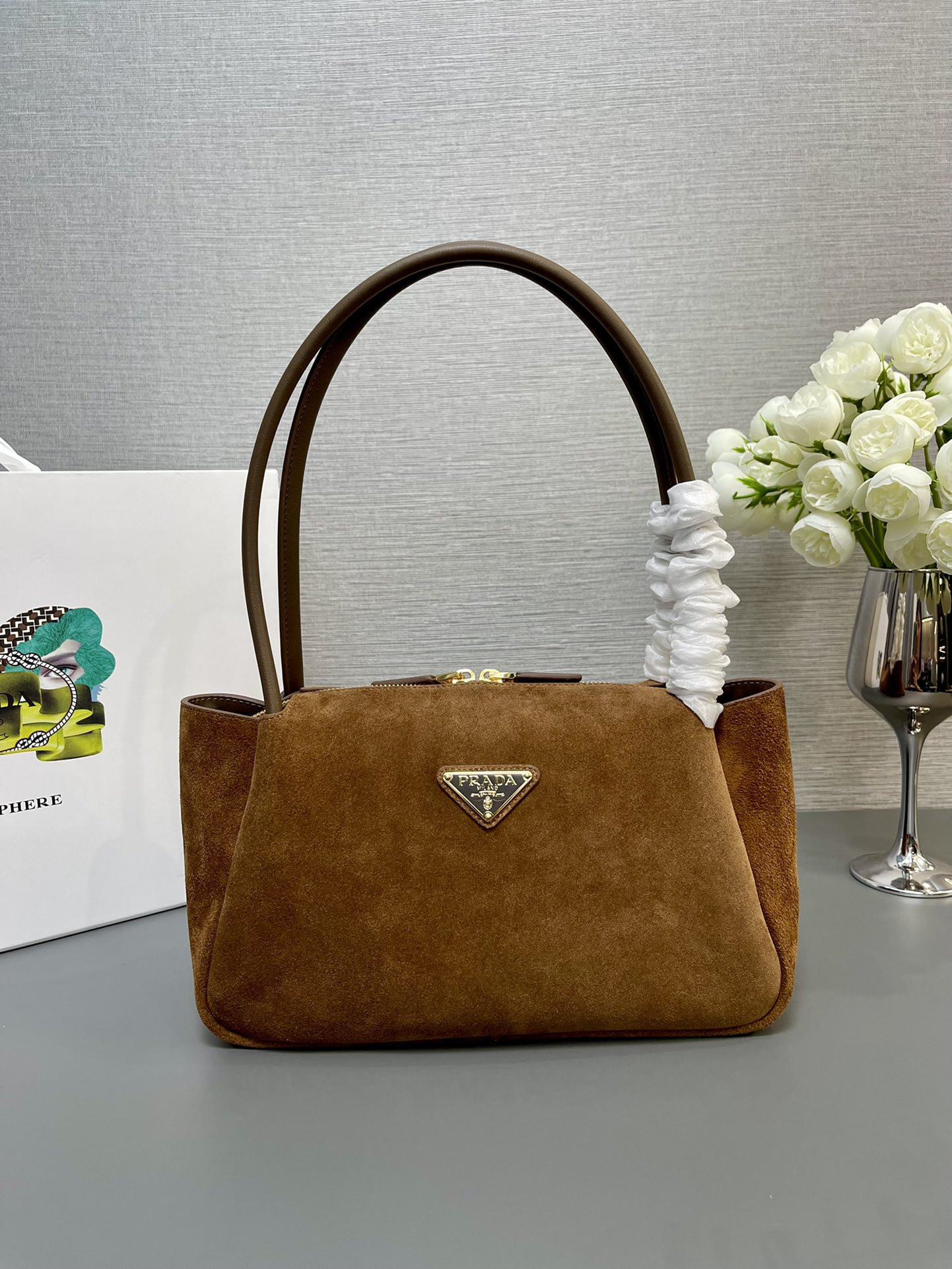 Prada Medium suede shoulder bag 28x18x11cm