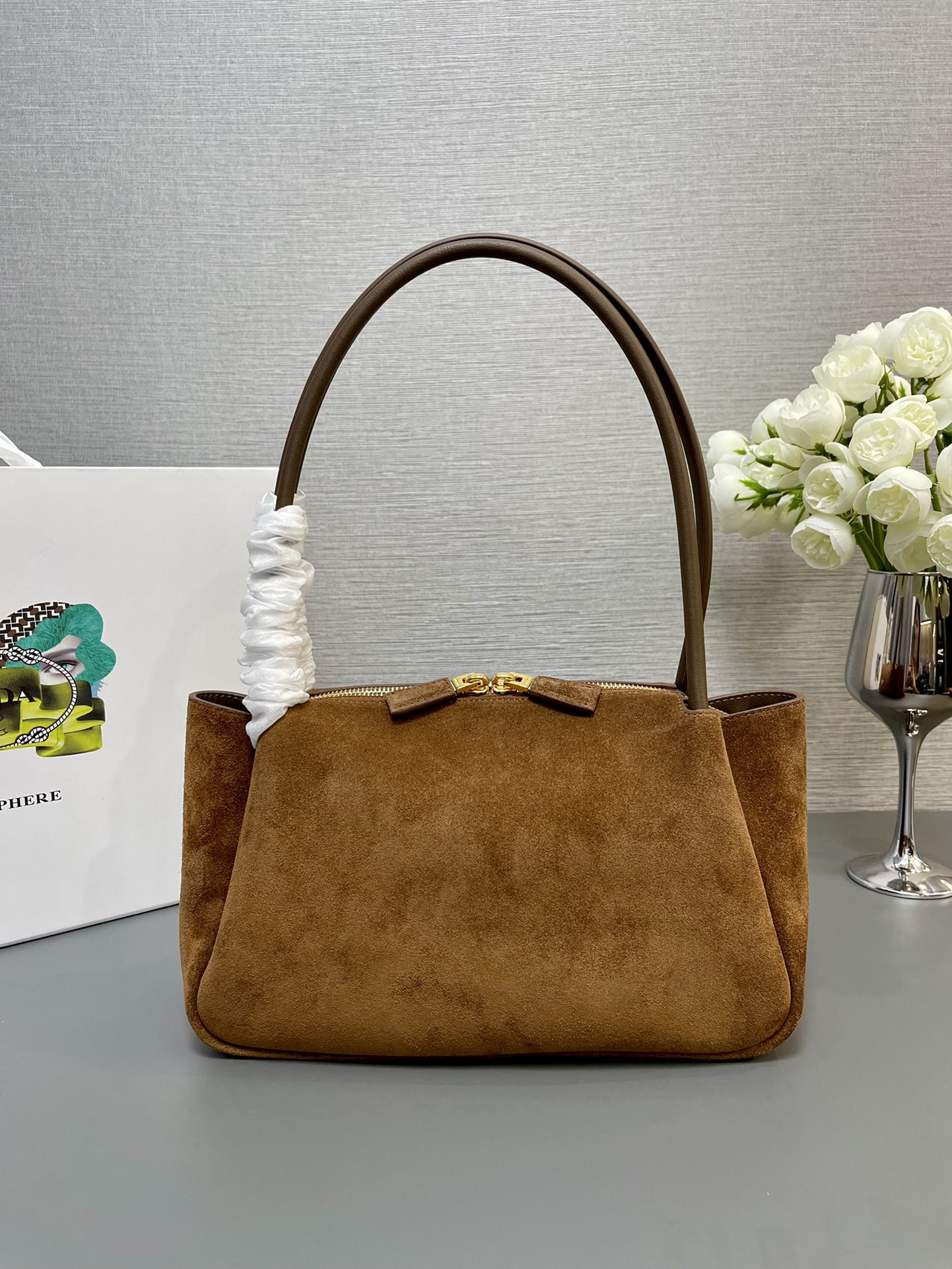 Prada Medium suede shoulder bag 28x18x11cm