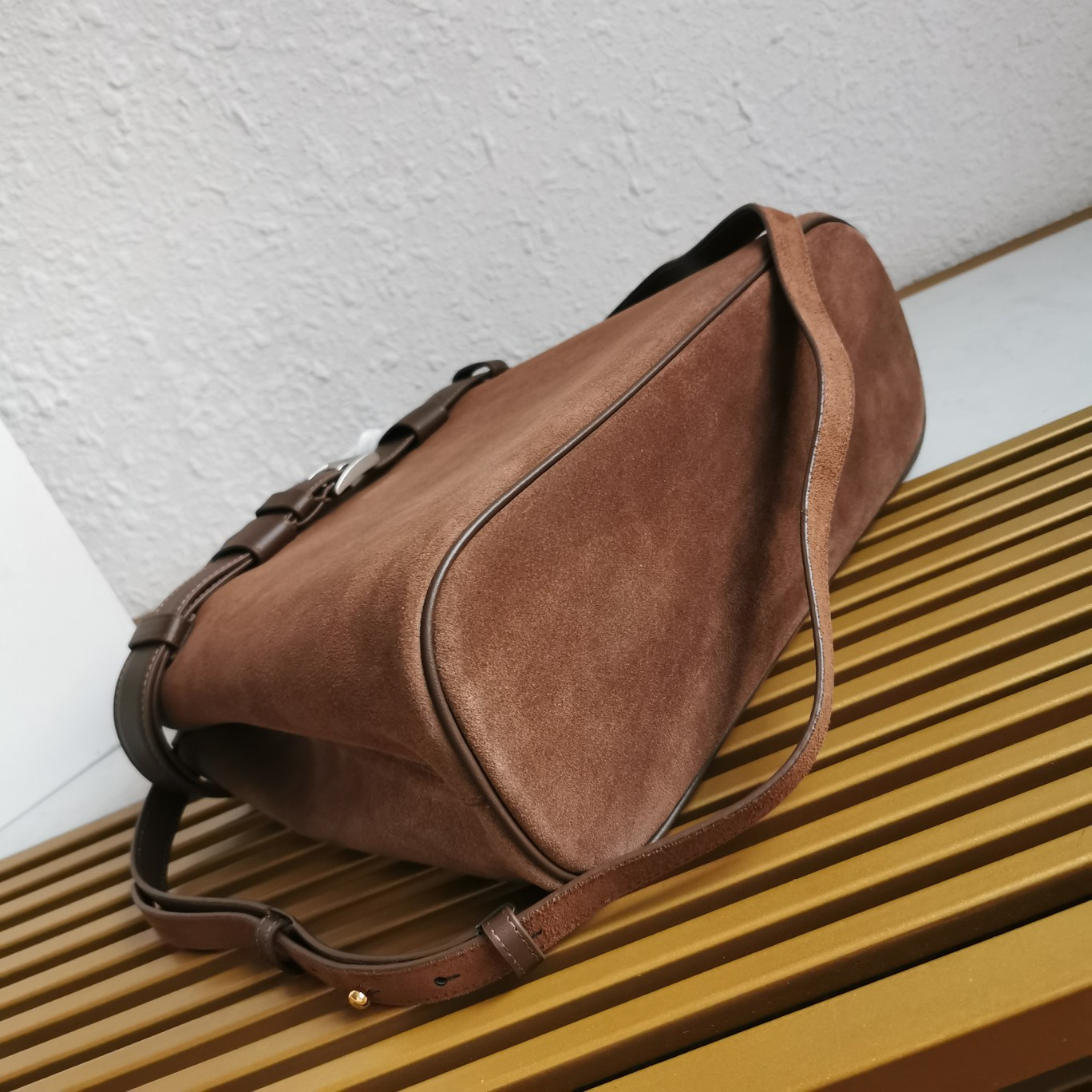 Prada Large Prada Buckle suede bag with belt  27.5x37.5x14cm