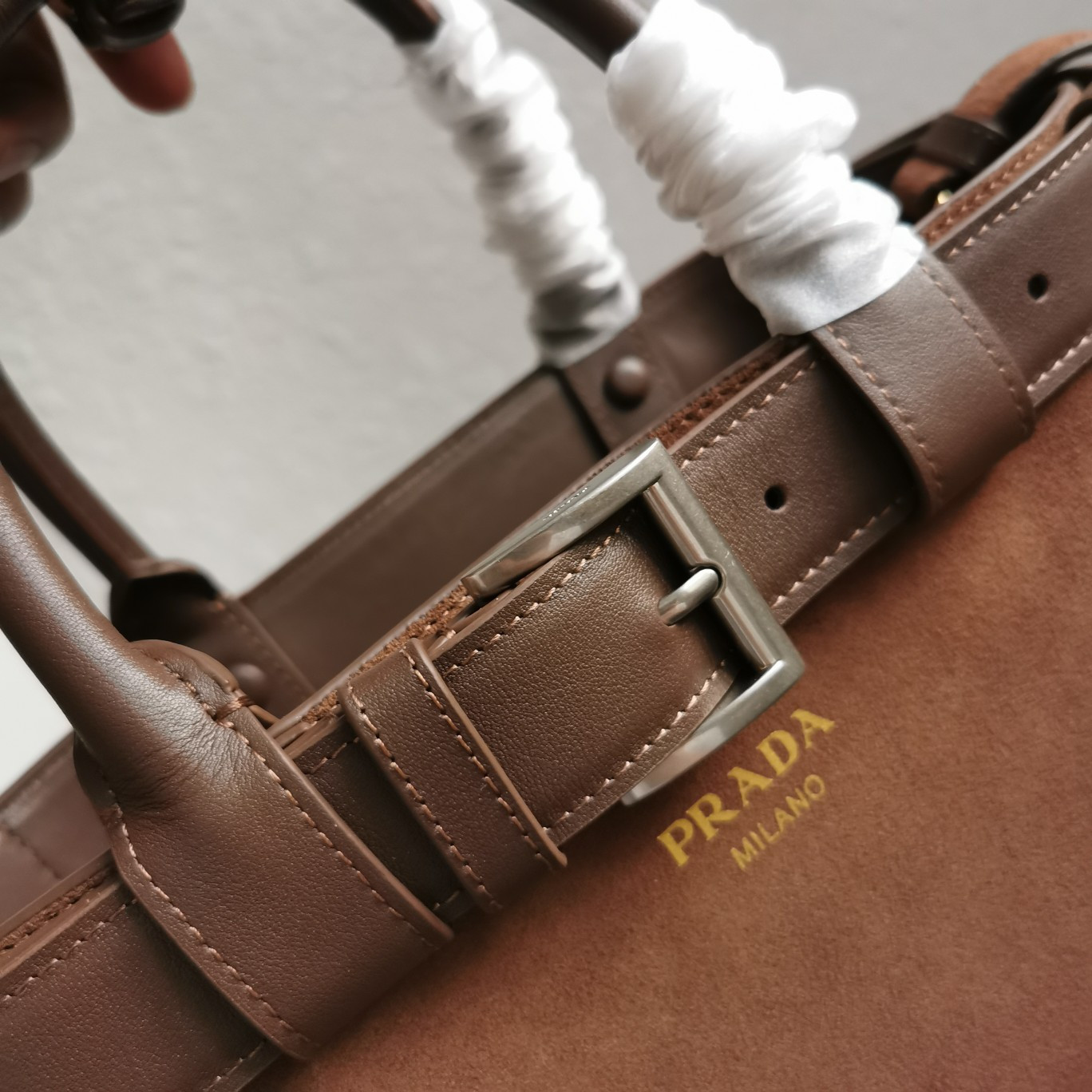 Prada Large Prada Buckle suede bag with belt  27.5x37.5x14cm