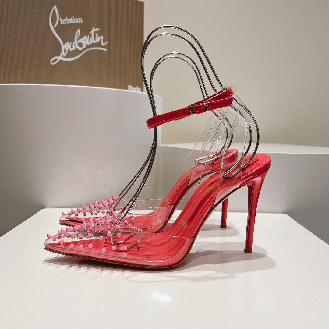 UA Christian Louboutin CL pointed toe high-heeled transparent studded sandals
