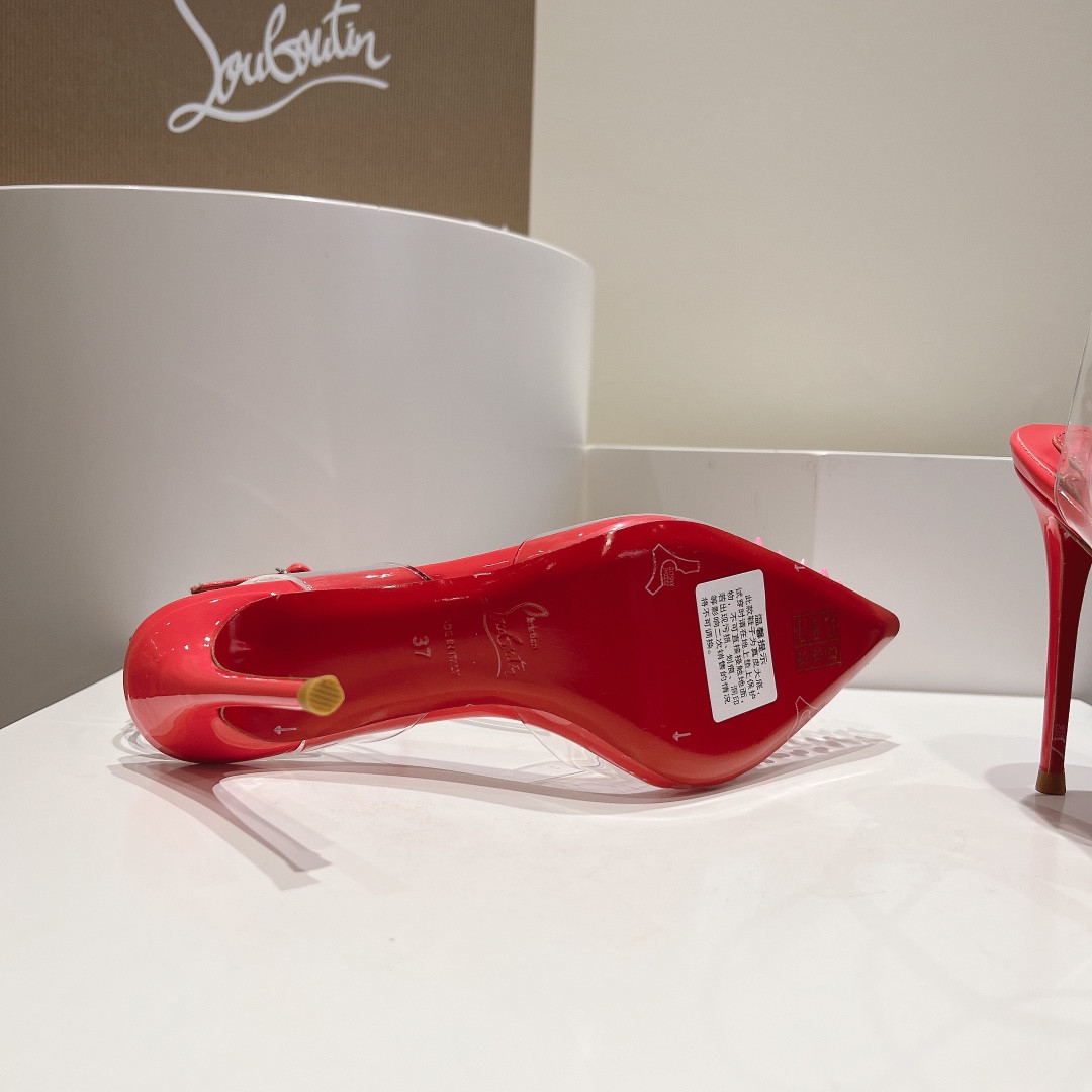 UA Christian Louboutin CL pointed toe high-heeled transparent studded sandals