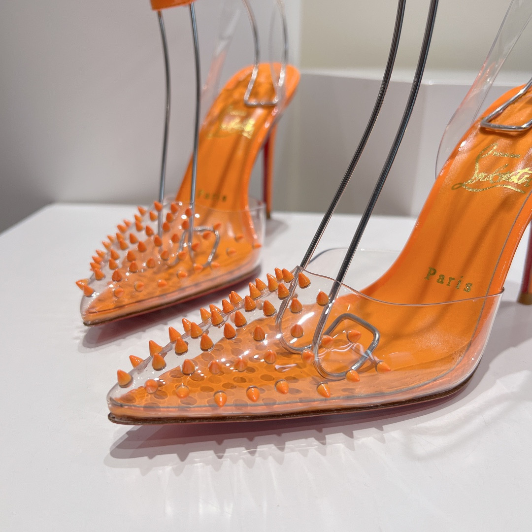 UA Christian Louboutin CL pointed toe high-heeled transparent studded sandals