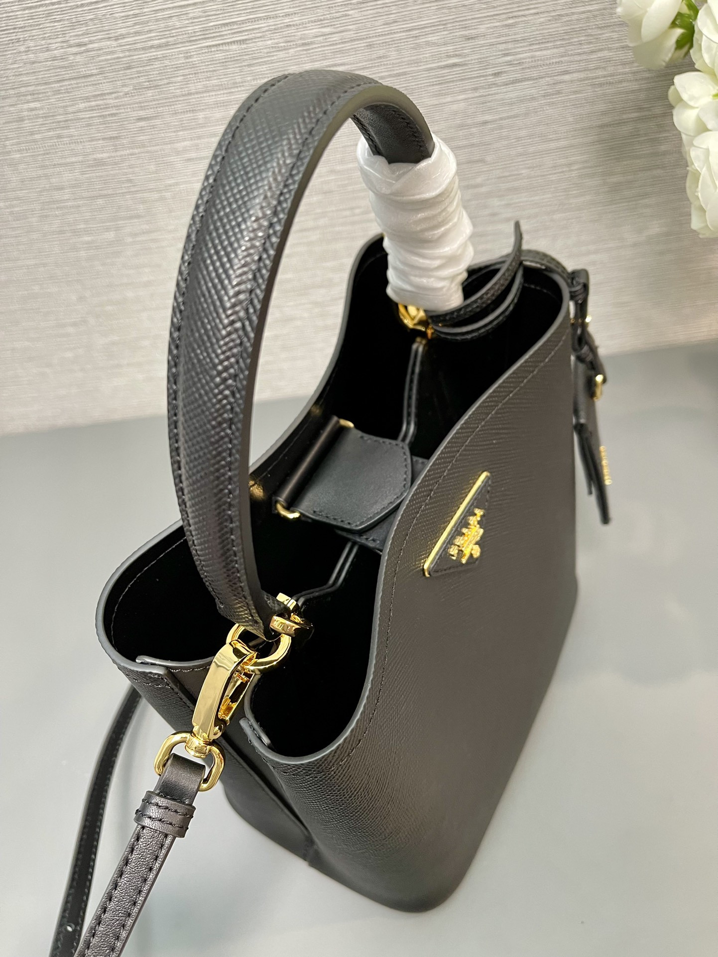 Prada Medium Saffiano Leather Prada Panier Bag 22.5x 21.5x13cm