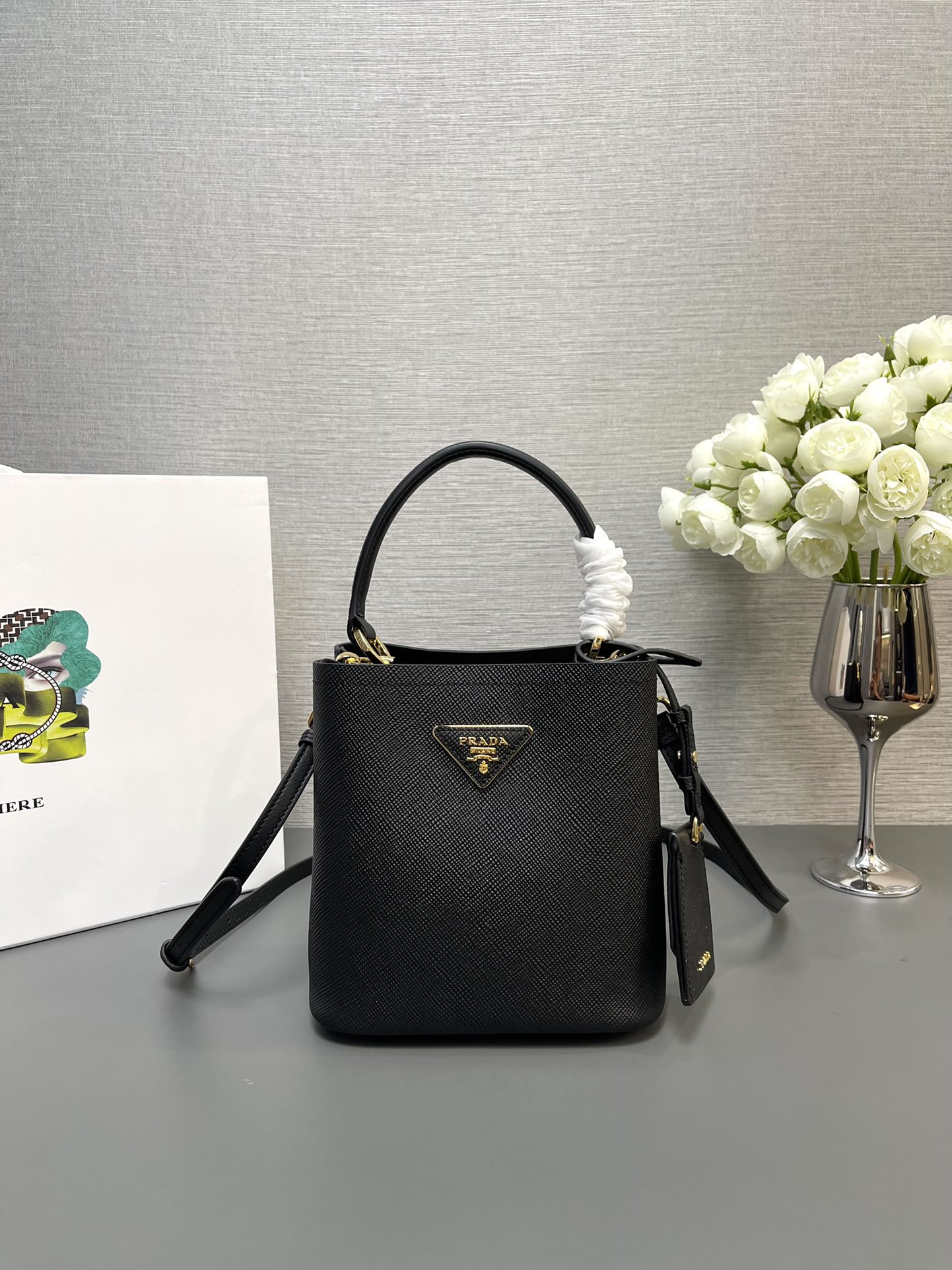 Prada Small Saffiano Leather Prada Panier Bag 18x17x10.5cm