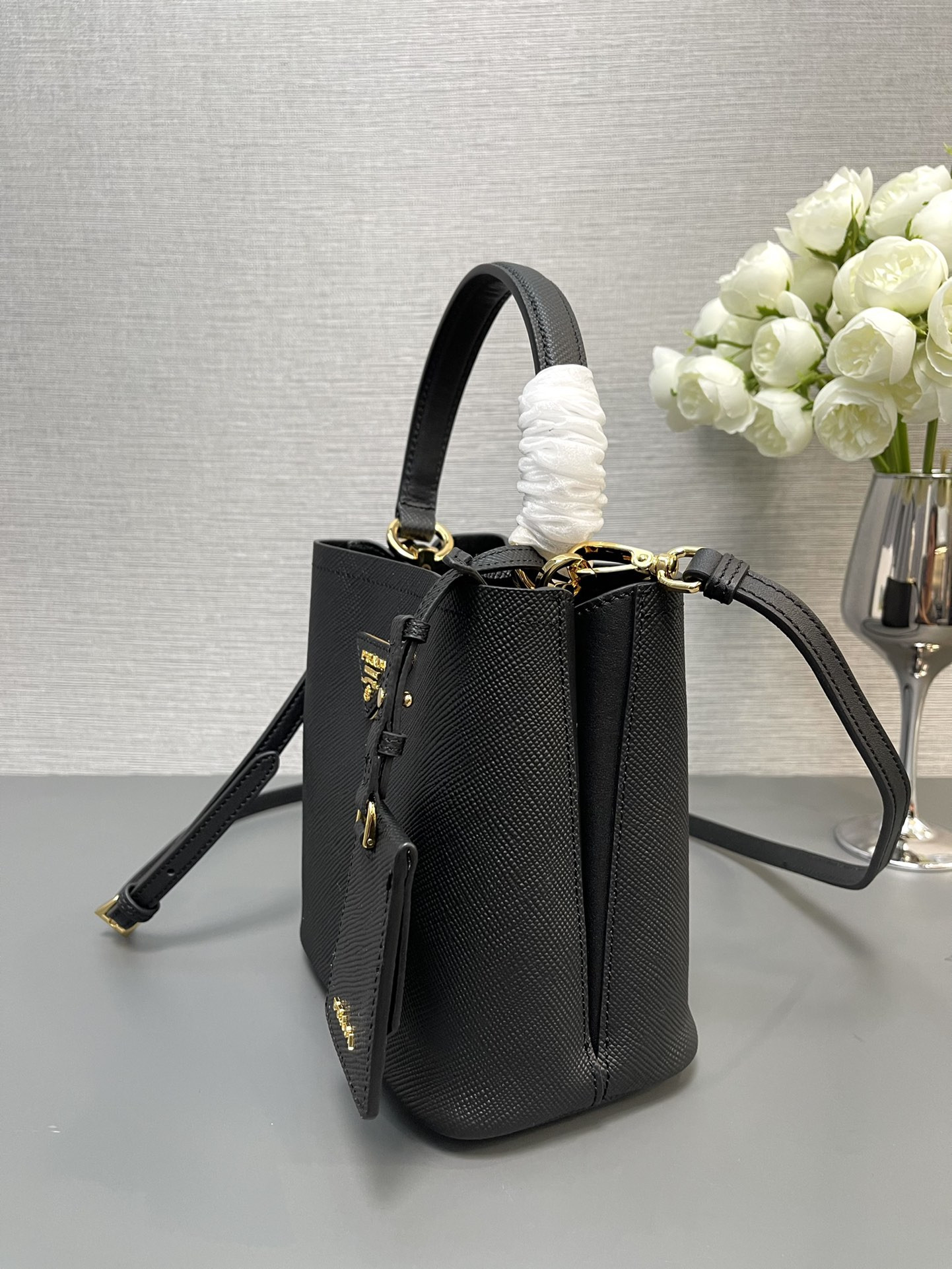 Prada Small Saffiano Leather Prada Panier Bag 18x17x10.5cm