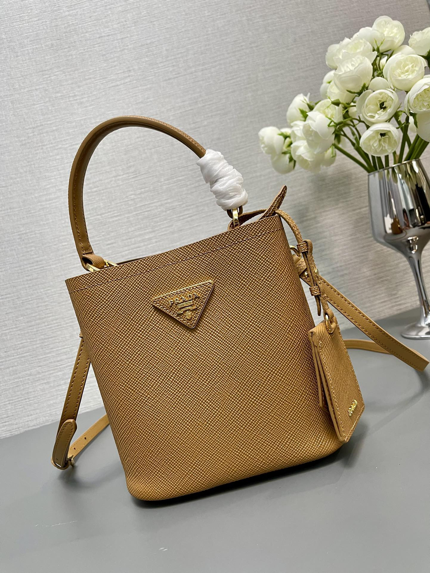Prada Small Saffiano Leather Prada Panier Bag 18x17x10.5cm