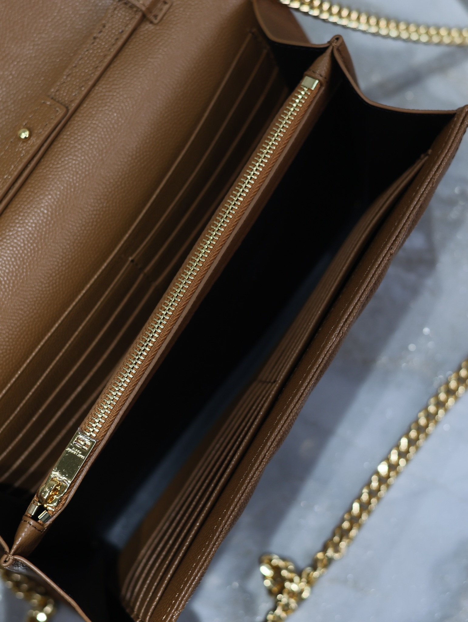 YSL Cassandra Monogram Classic Chain Wallet in Grained Poudre Leather 22.5 x 14 x 4cm