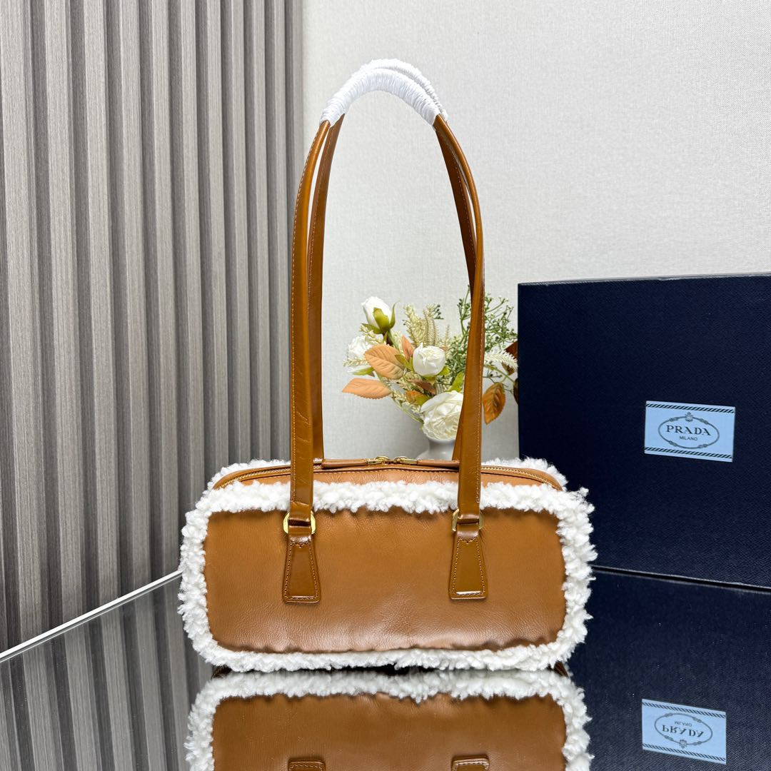 Prada Medium shearling two-handle bag 12x 27x 6cm