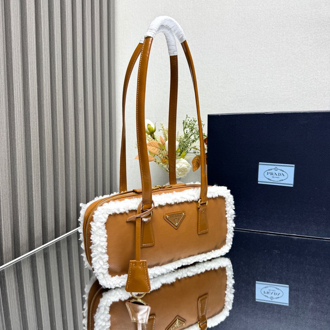 Prada Medium shearling two-handle bag 12x 27x 6cm