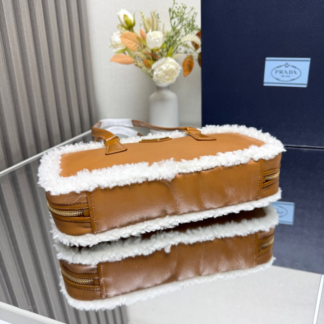 Prada Medium shearling two-handle bag 12x 27x 6cm