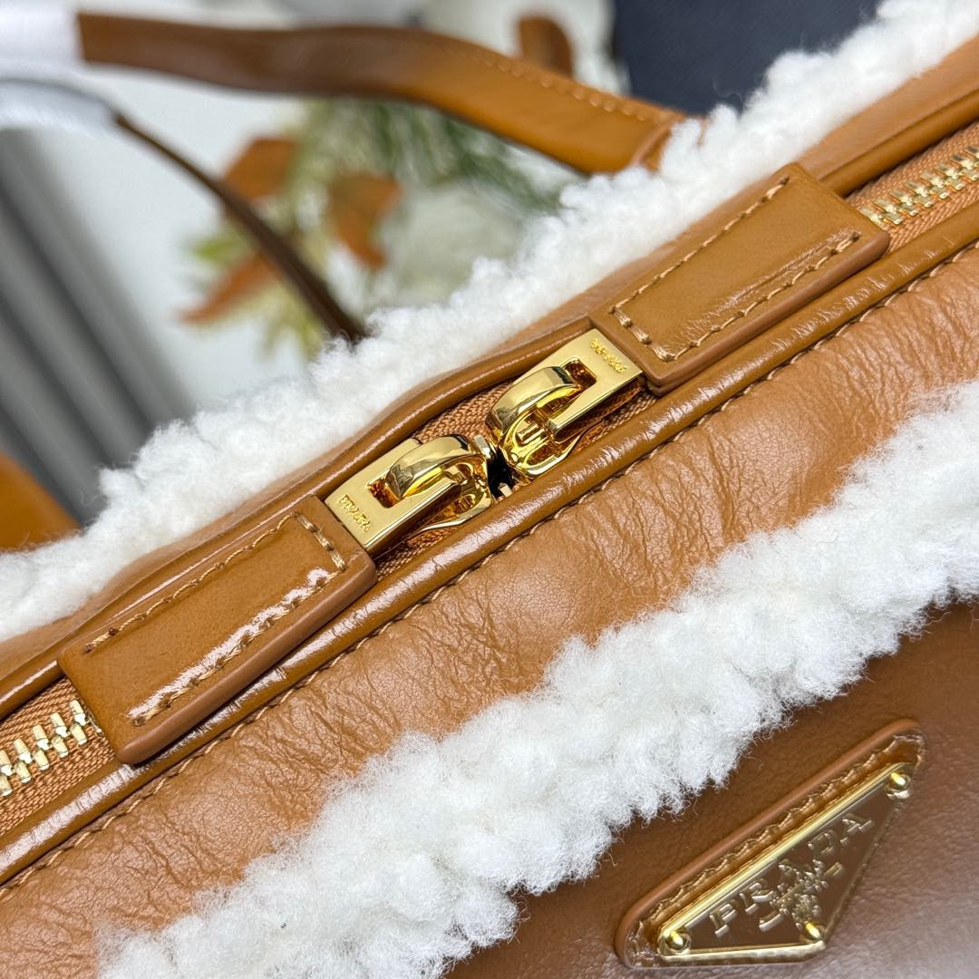 Prada Medium shearling two-handle bag 12x 27x 6cm