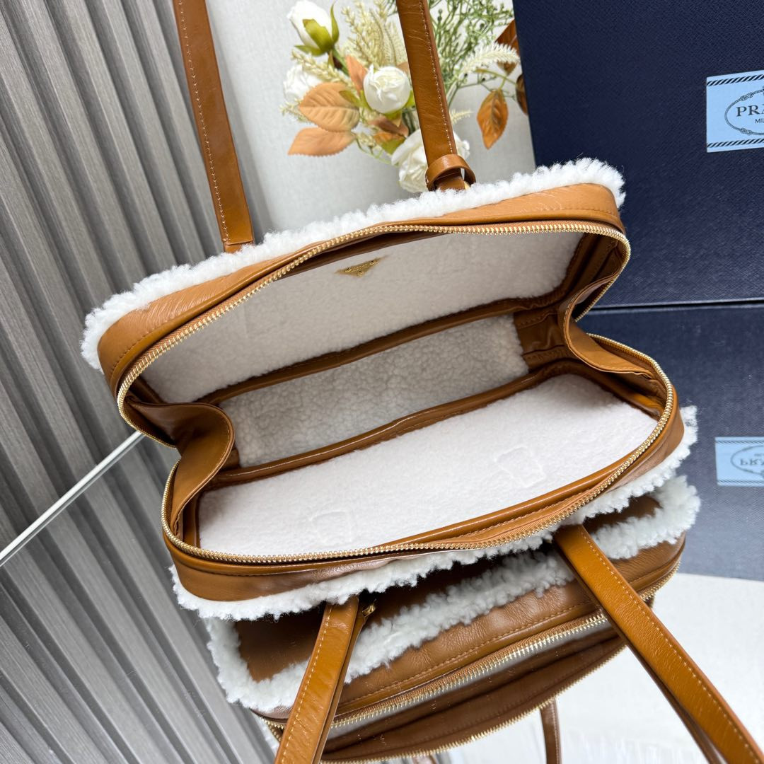 Prada Medium shearling two-handle bag 12x 27x 6cm