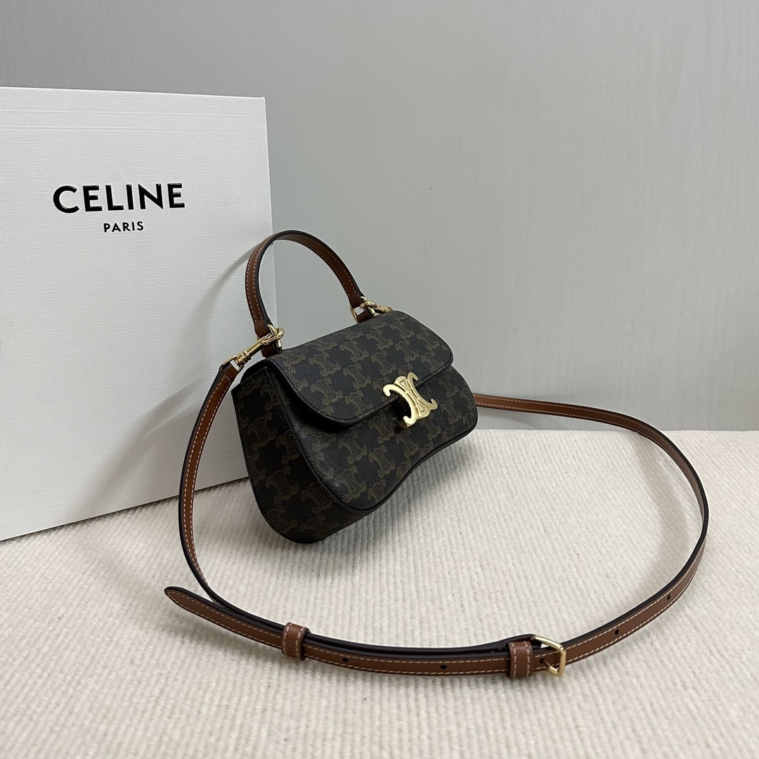 Celine TEEN CELINE LOLA in Triomphe Canvas and Calfskin 20x11.5x5cm
