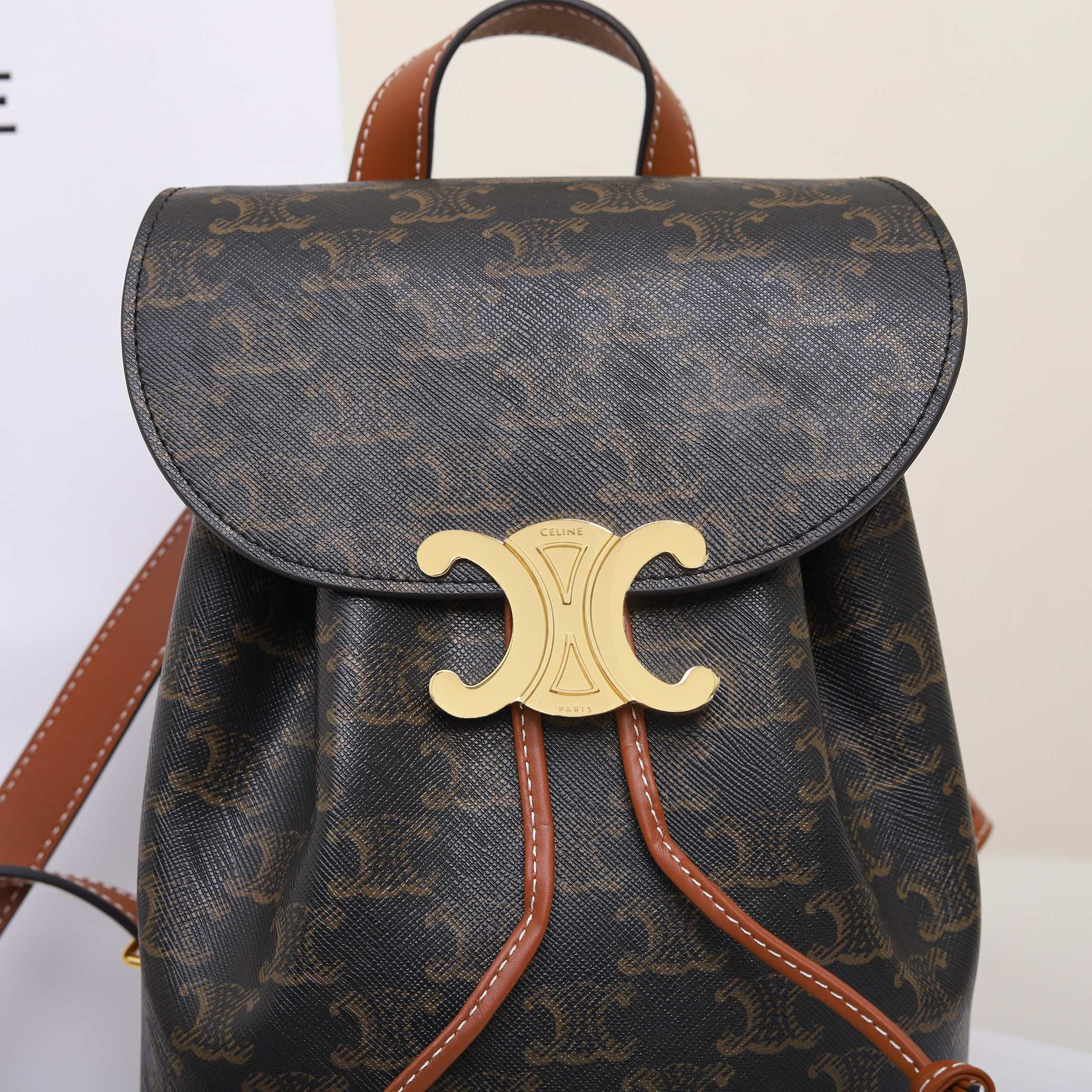 CELINE BONNIE BACKPACK IN TRIOMPHE CANVAS AND CALFSKIN 118702 25x18x13cm