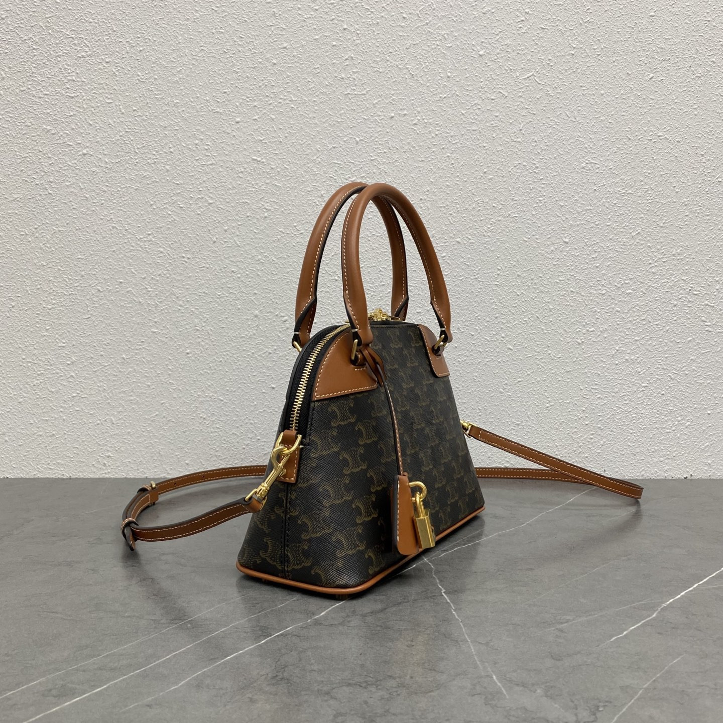 Celine Small Bowling in Triomphe canvas and calfskin 25x17x10cm