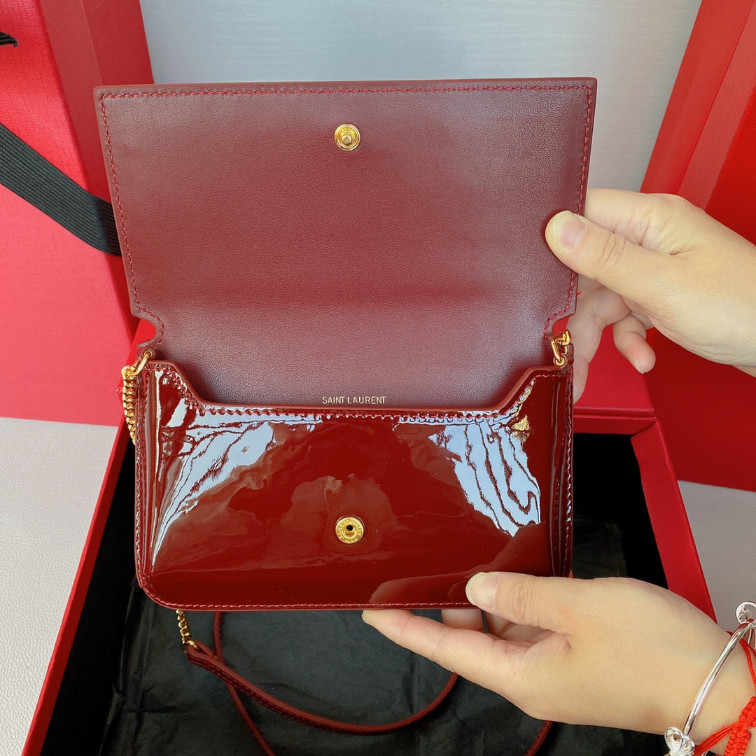 YSL Monogram phone holder with strap (patent leather) 18 x 11 x 2.5 CM