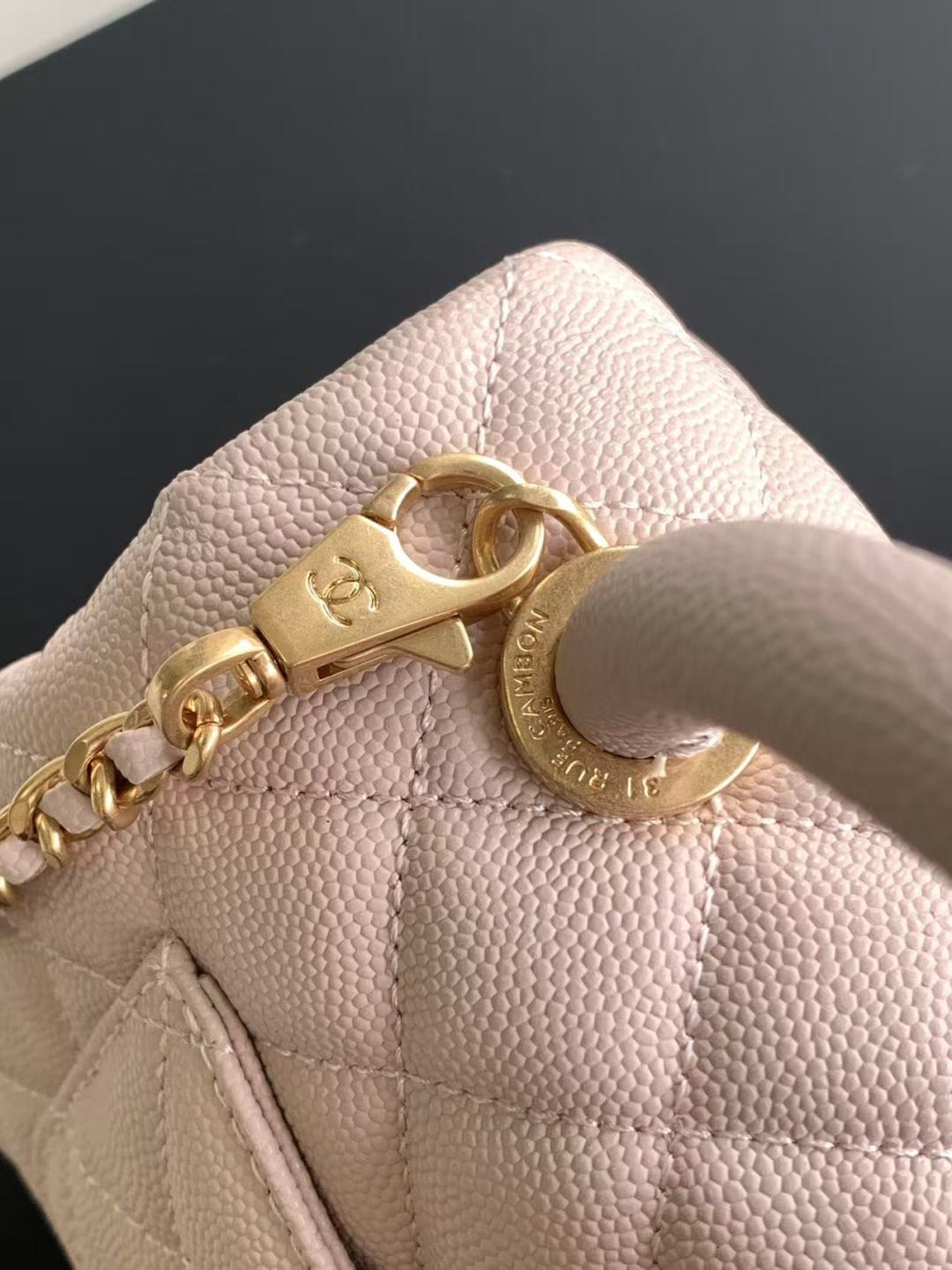 Chanel Mini Flap Bag with Top Handle Grained Calfskin & Gold-Tone Metal AS2215 13x19x9cm