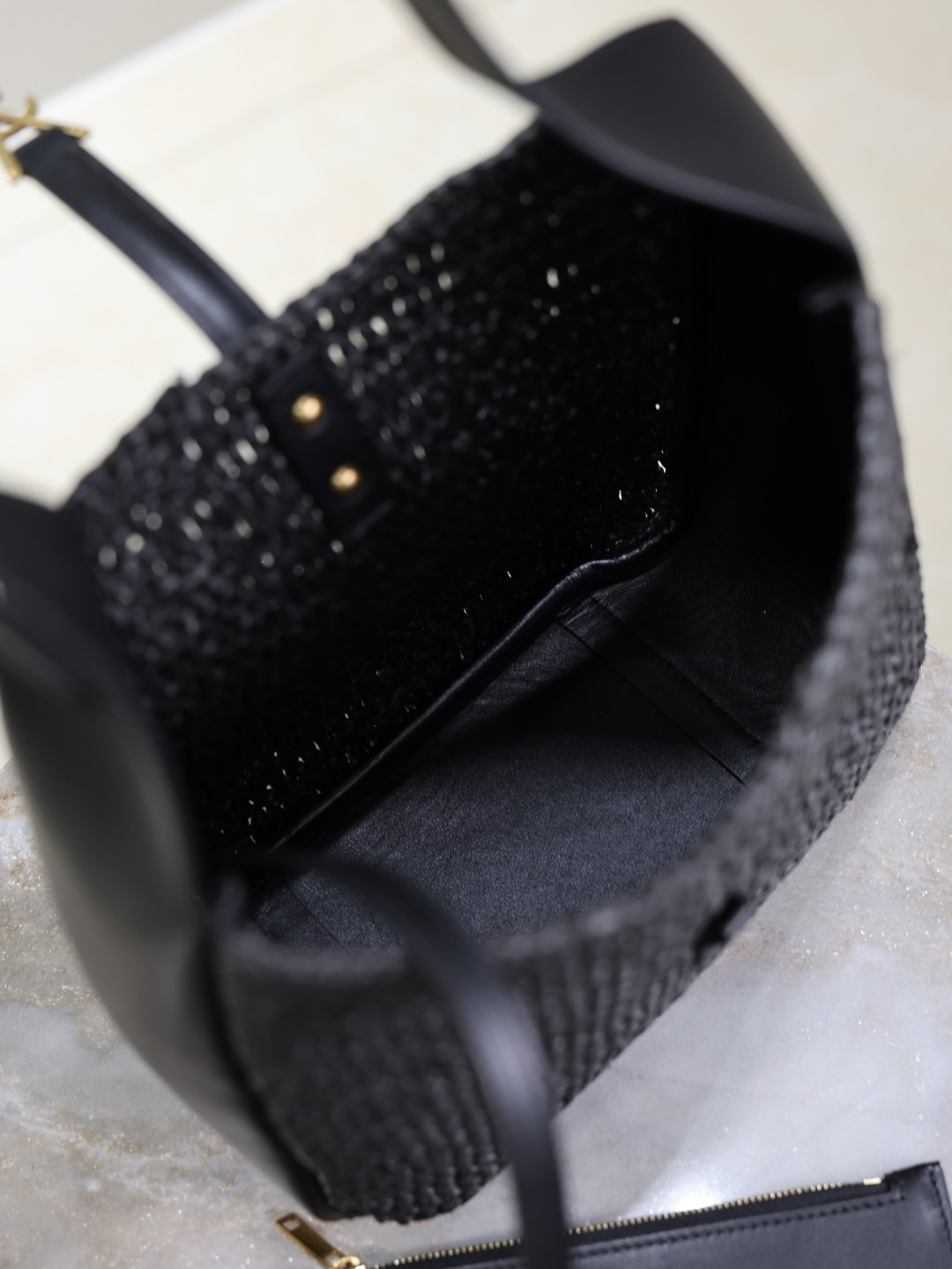 YSL LE 5 À 7 Soft Small (Raffia/Leather) 22x22x7-9cm