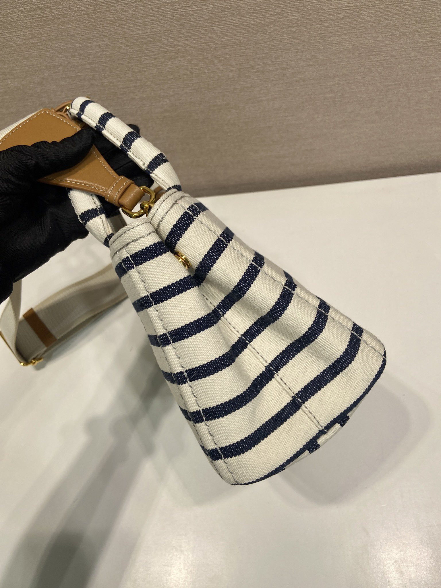 Prada Jardinière striped cotton canvas mini-bag 22x15x13cm