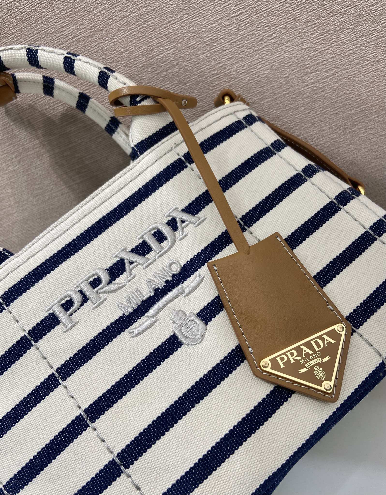 Prada Jardinière striped cotton canvas mini-bag 22x15x13cm