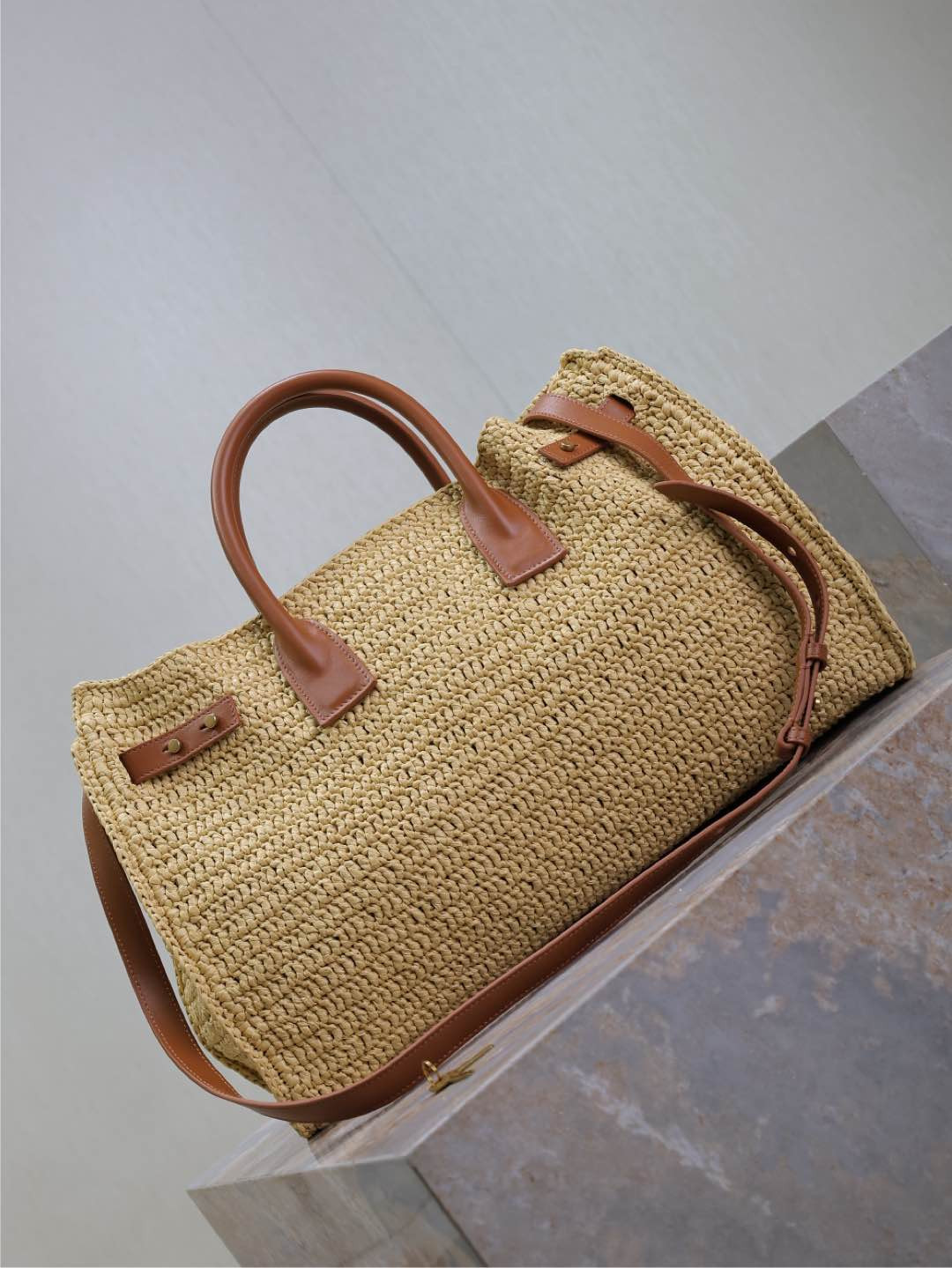 YSL SAC DE jour supple in raffia and leather - medium 41x28x13cm