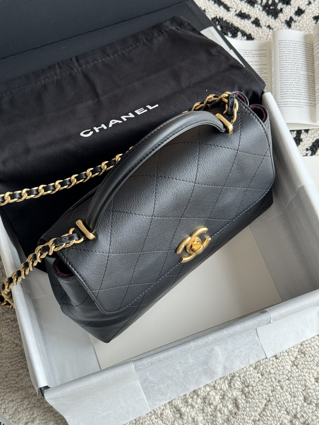 Chanel Large Flap Bag with Top Handle Calfskin 20.5x28x9.5cm