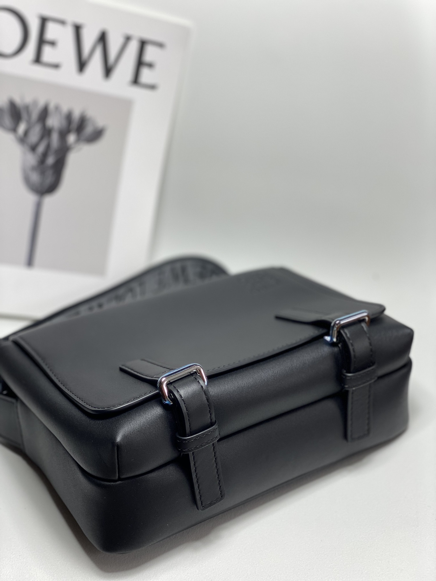 Loewe XS Military messenger bag in supple smooth calfskin and jacquard 18x23x9cm