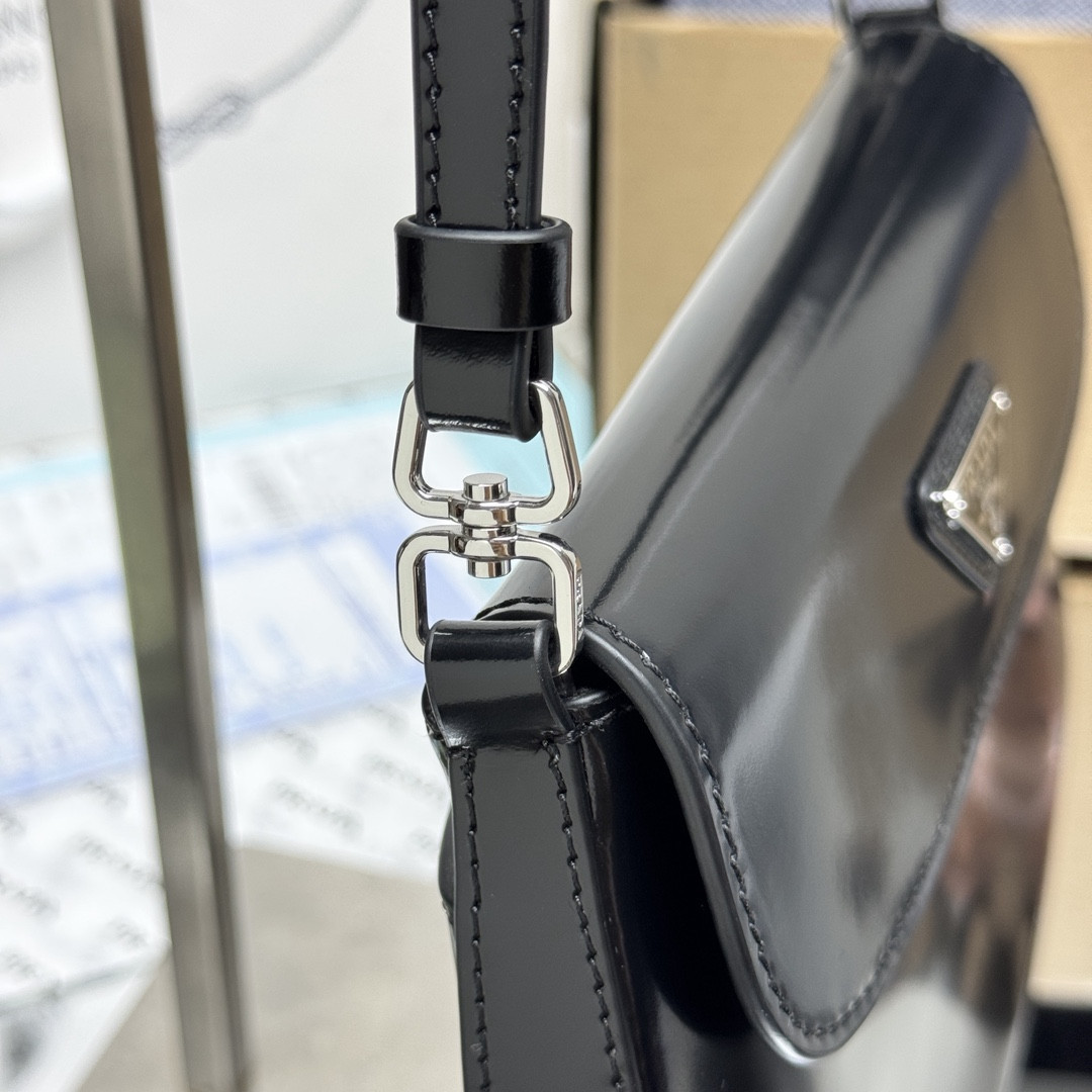 Prada Small Cleo brushed leather shoulder bag with flap 15.5x22x4cm