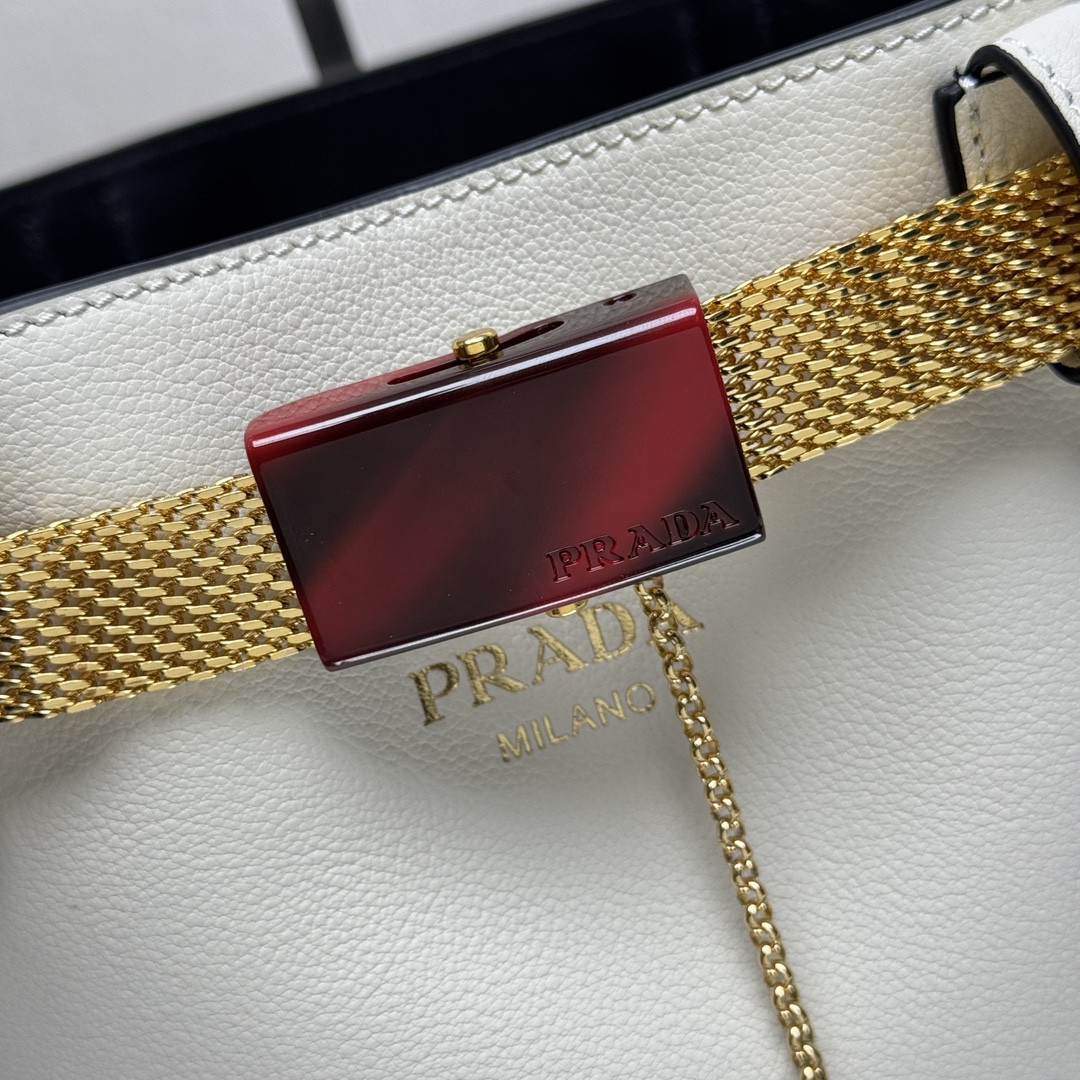 Prada Buckle leather bucket bag with jeweled belt 29x26.5x18cm