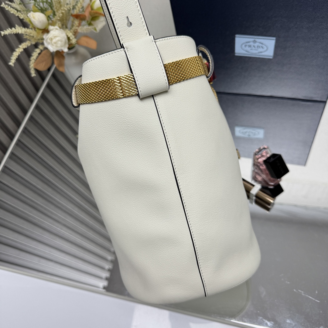 Prada Buckle leather bucket bag with jeweled belt 29x26.5x18cm