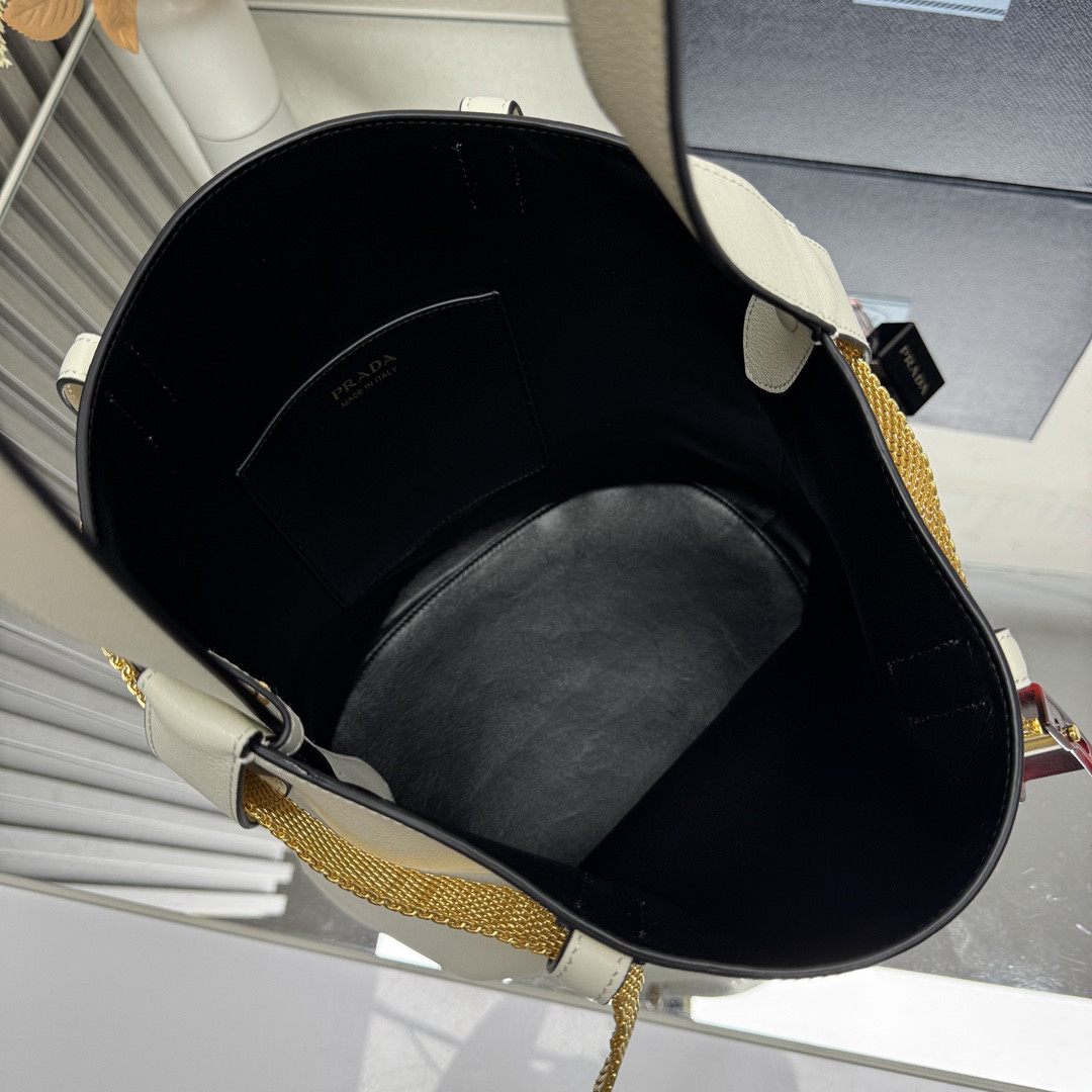 Prada Buckle leather bucket bag with jeweled belt 29x26.5x18cm