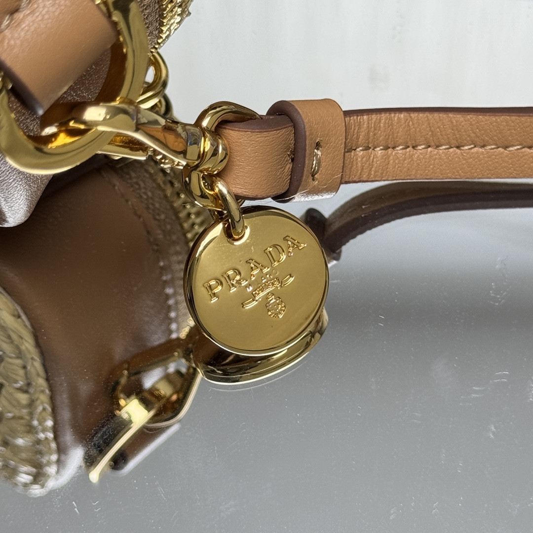 Prada Crochet and leather mini-pouch 6.5x11x2.5cm