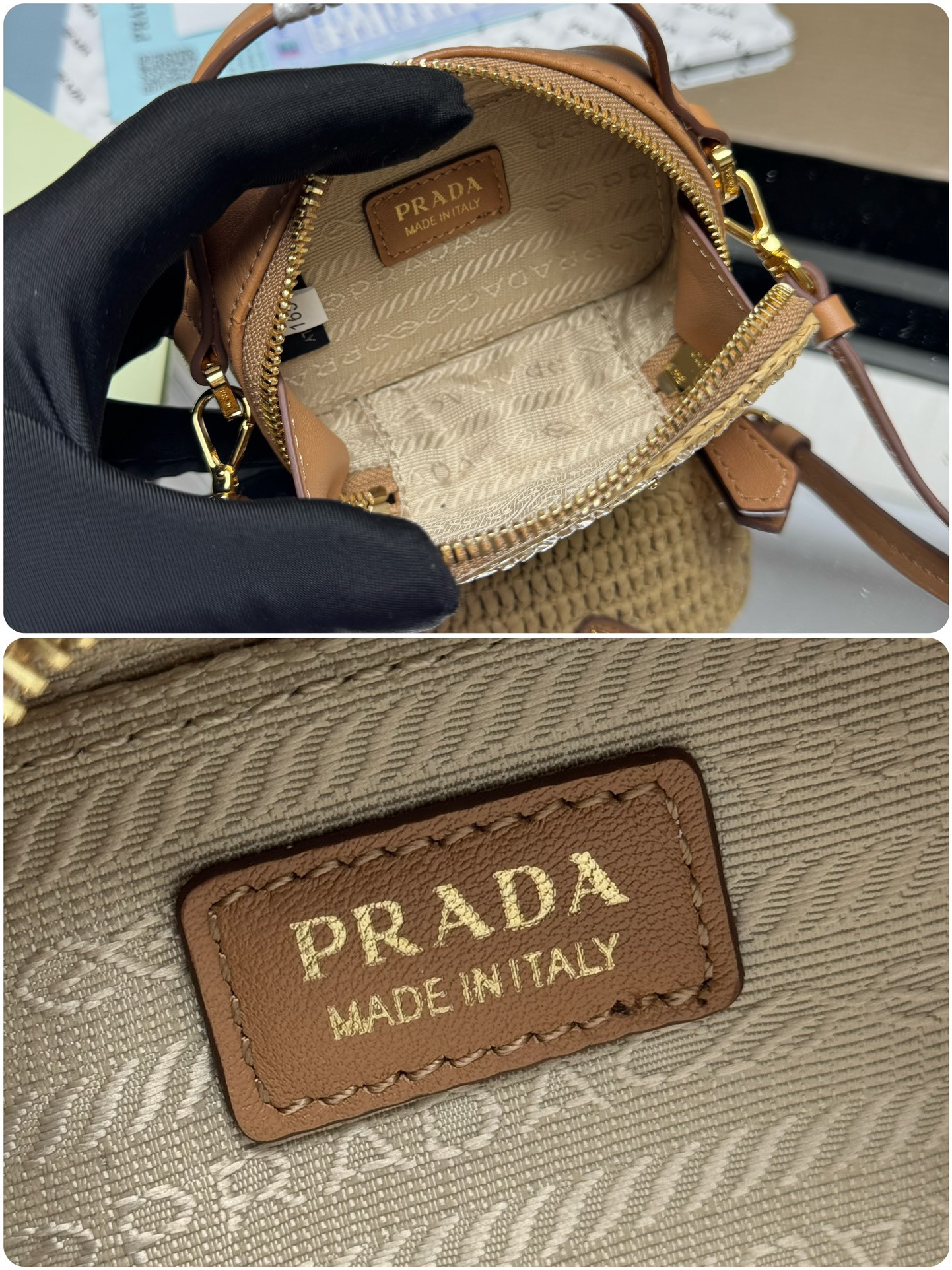 Prada Crochet and leather mini-pouch 6.5x11x2.5cm