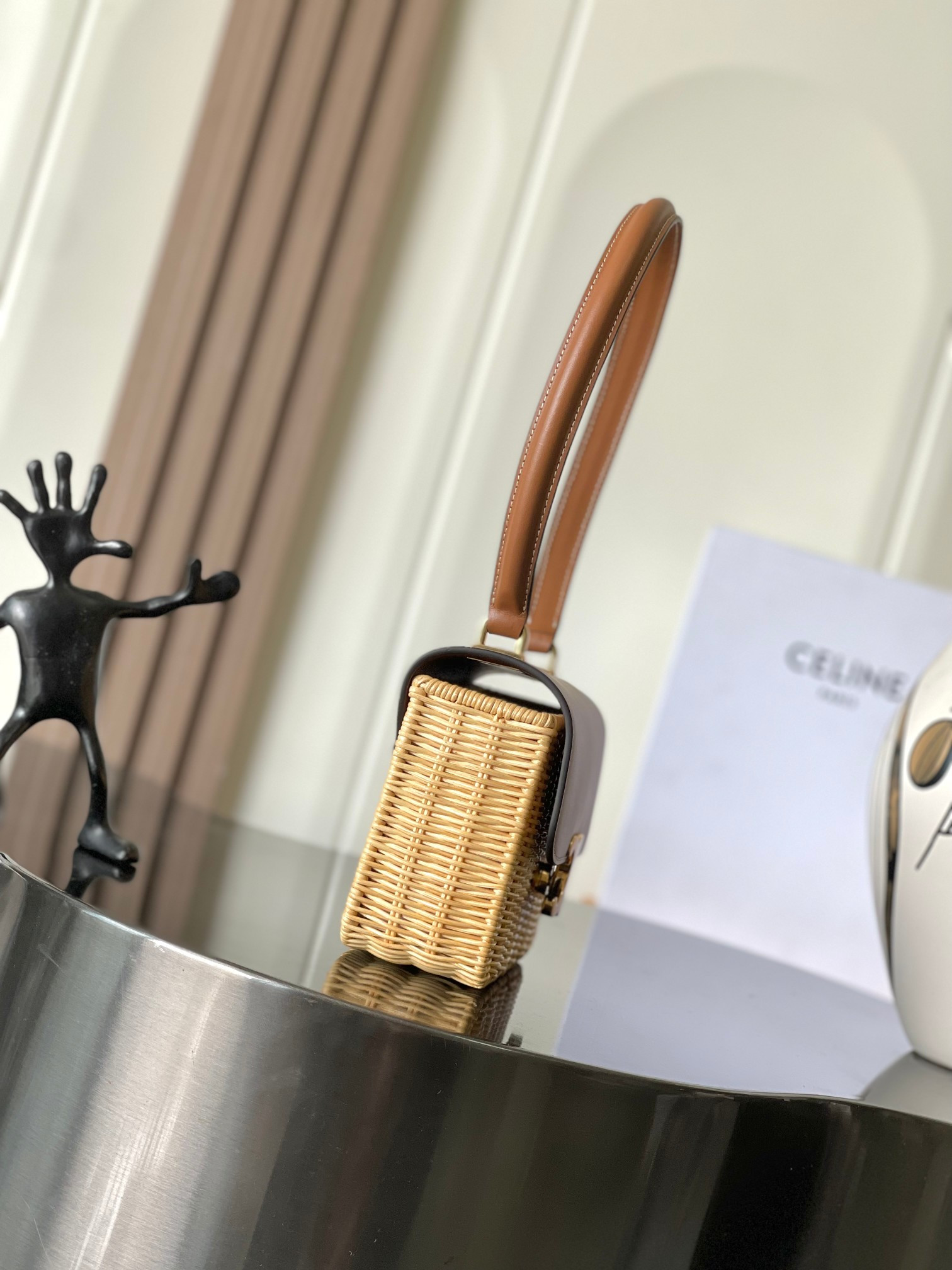 Celine TEEN GARANCE BAG IN WICKER AND NATURAL CALFSKIN 18.5x13.5x7cm