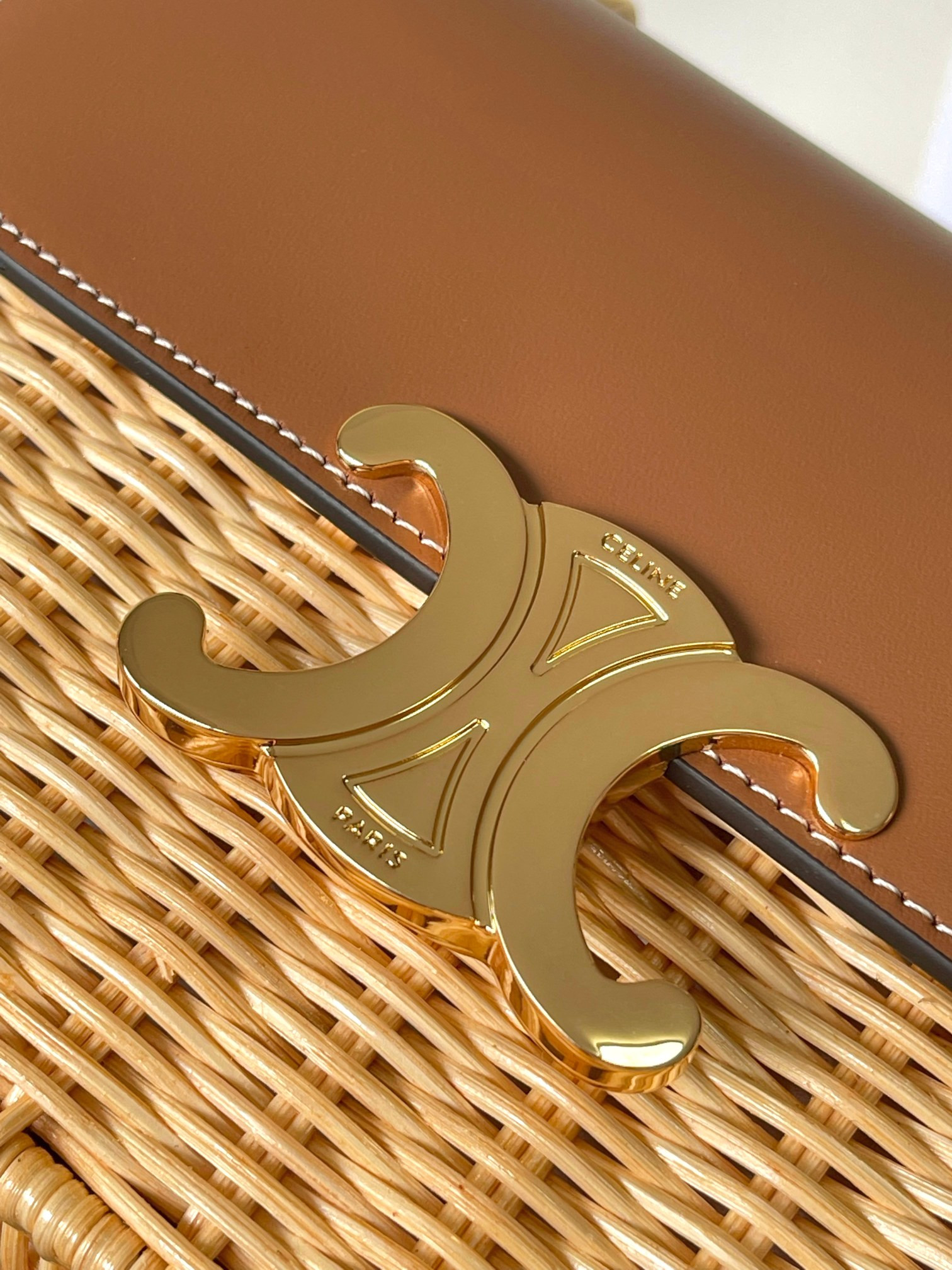 Celine TEEN GARANCE BAG IN WICKER AND NATURAL CALFSKIN 18.5x13.5x7cm