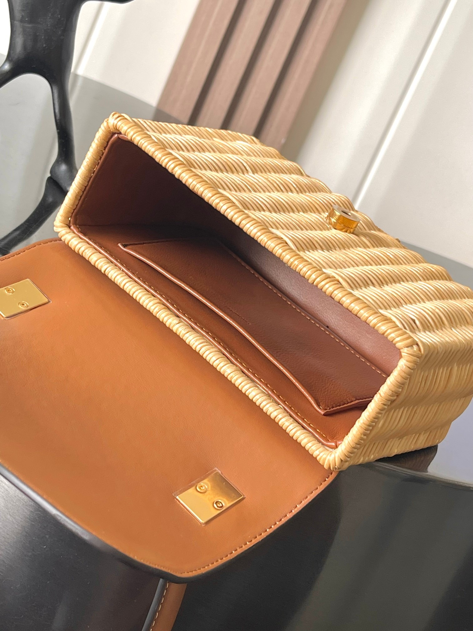 Celine TEEN GARANCE BAG IN WICKER AND NATURAL CALFSKIN 18.5x13.5x7cm